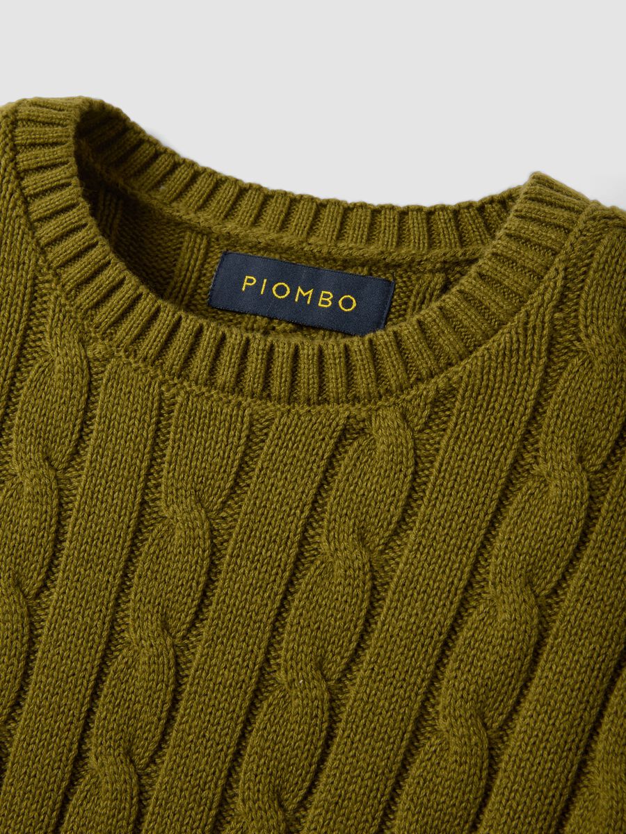 Maglia verde in puro cotone a trecce con girocollo_1