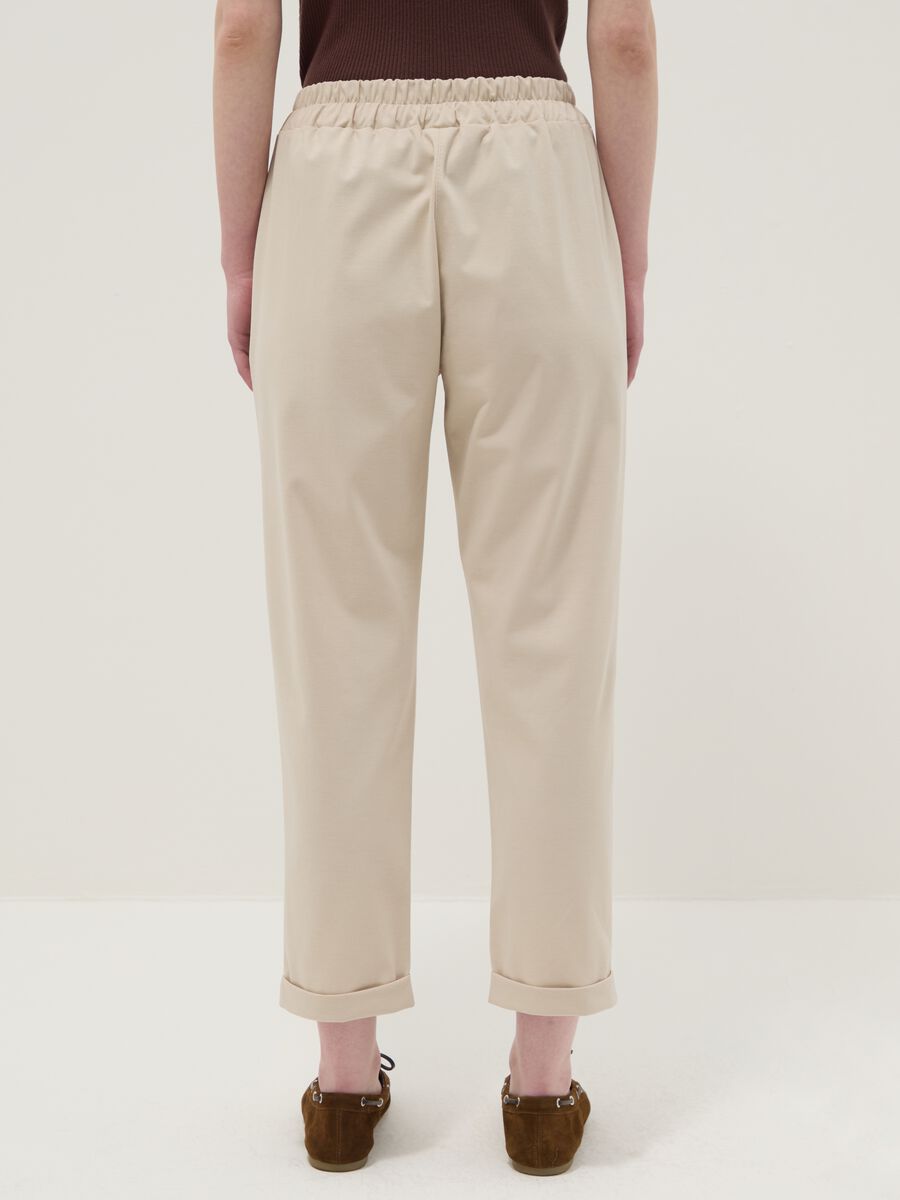 Beige Stretch Cotton Blend Regular Fit Trousers_2