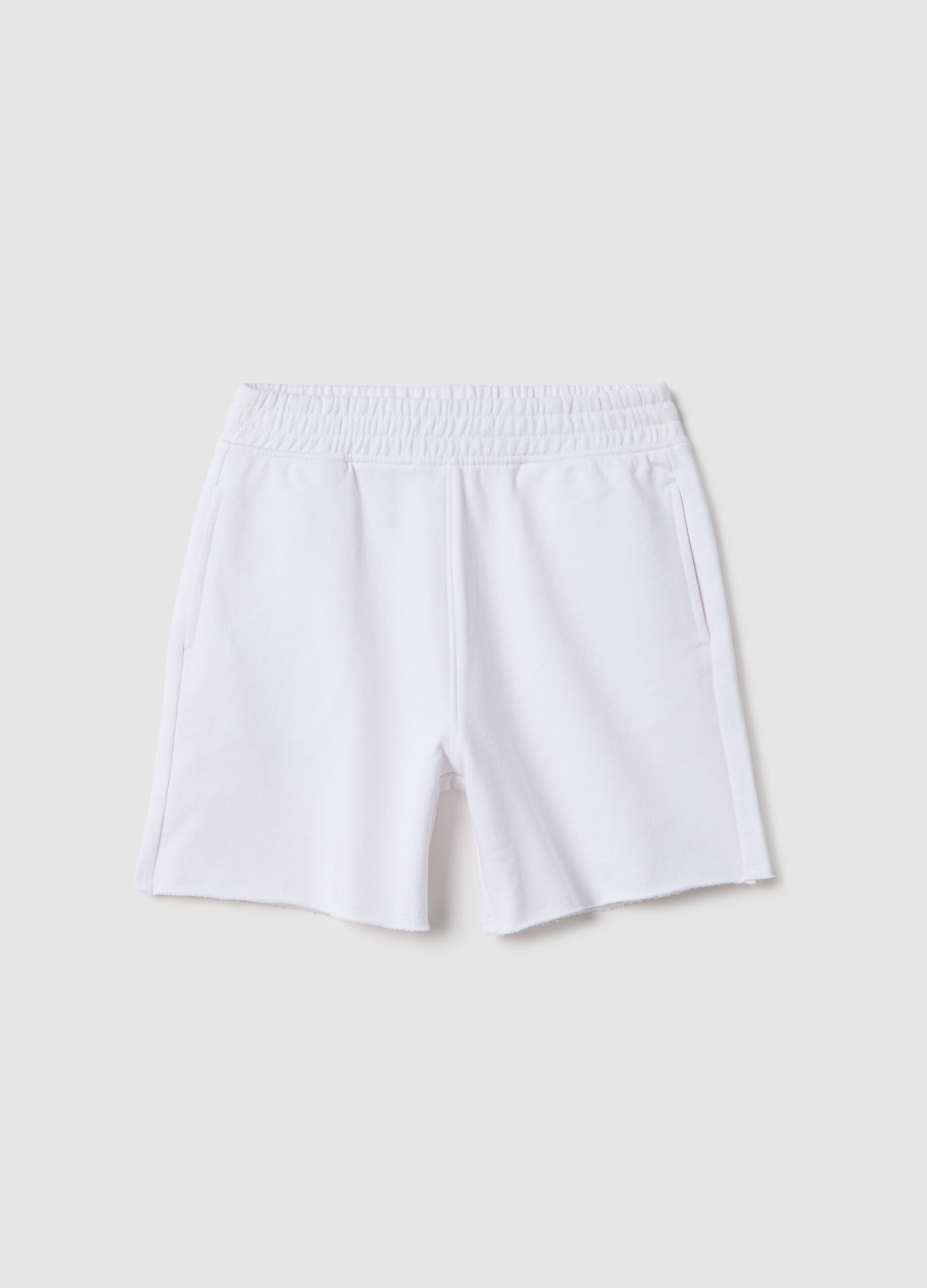 Boys' regular fit white pure cotton short jogger trousers