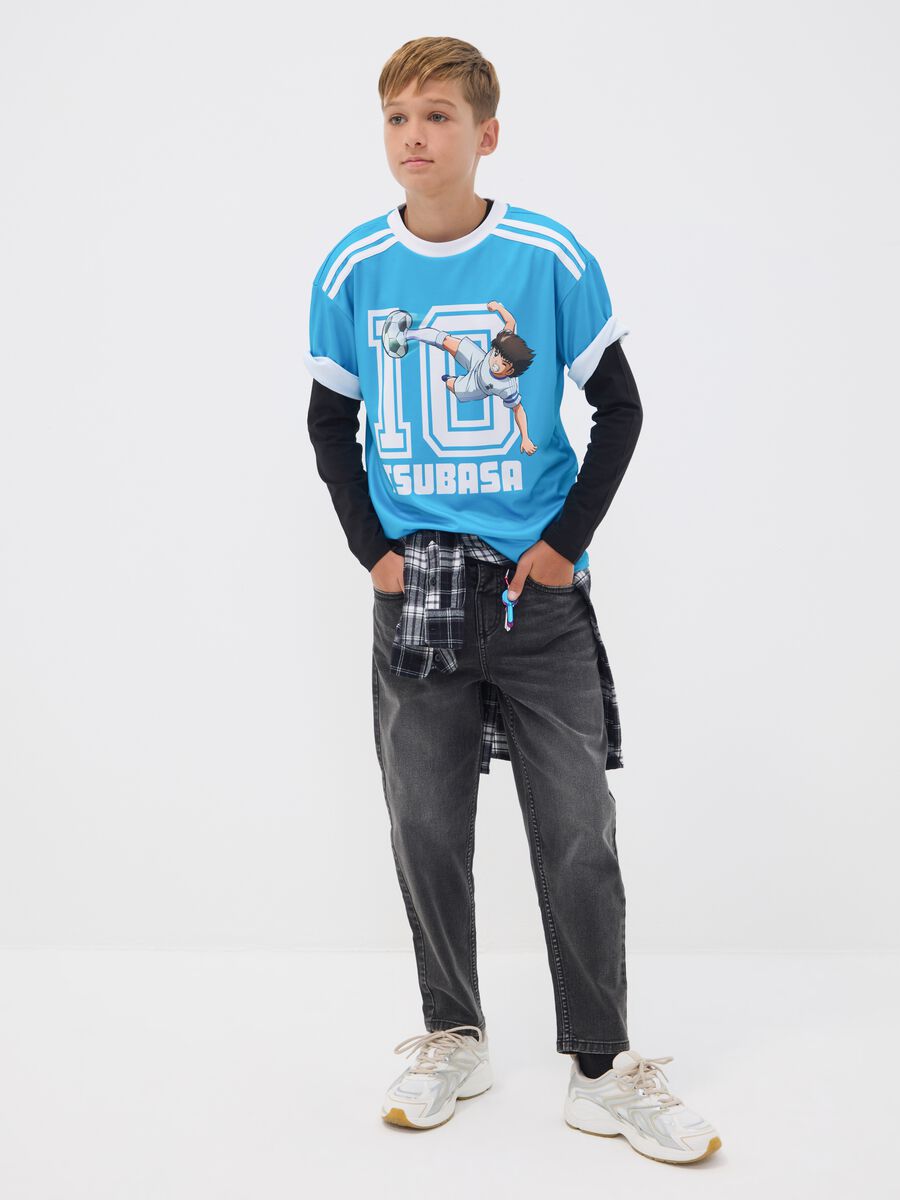 Black stretch cotton jeans with elasticated waist for boys_0