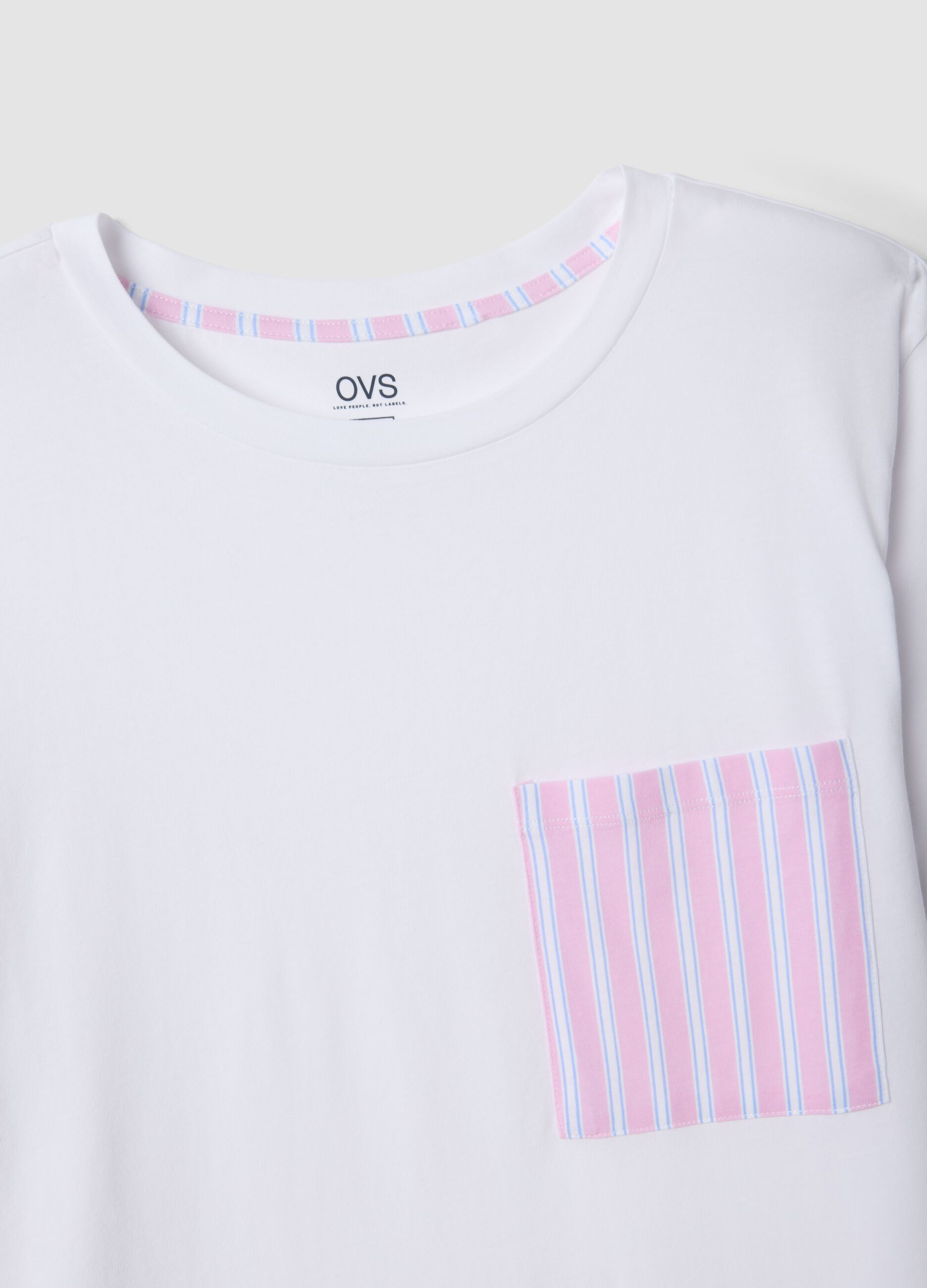 White pure cotton nightshirt with striped chest pocket