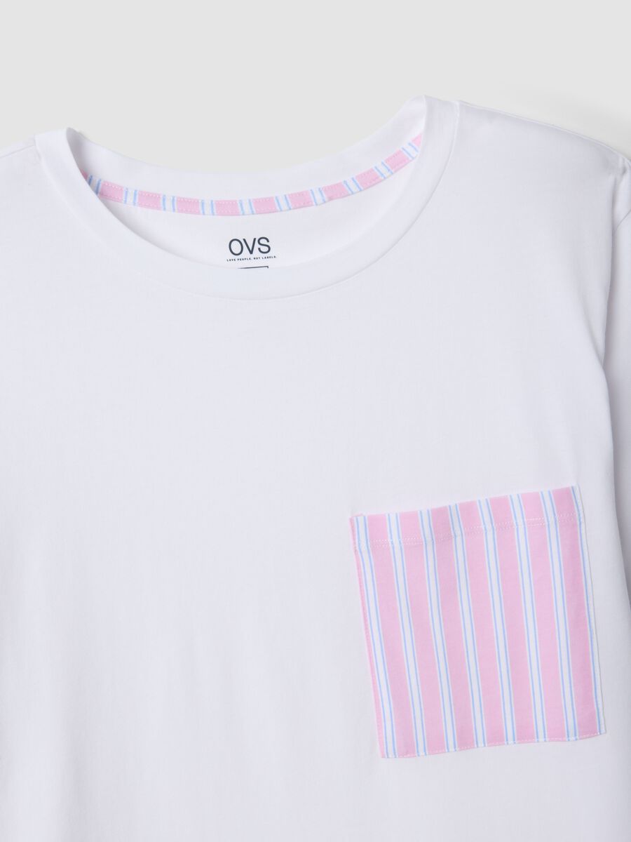 White pure cotton nightshirt with striped chest pocket_5