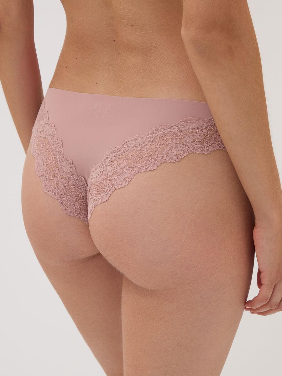 Pink Brazilian knickers in stretchy microfibre with lace_2