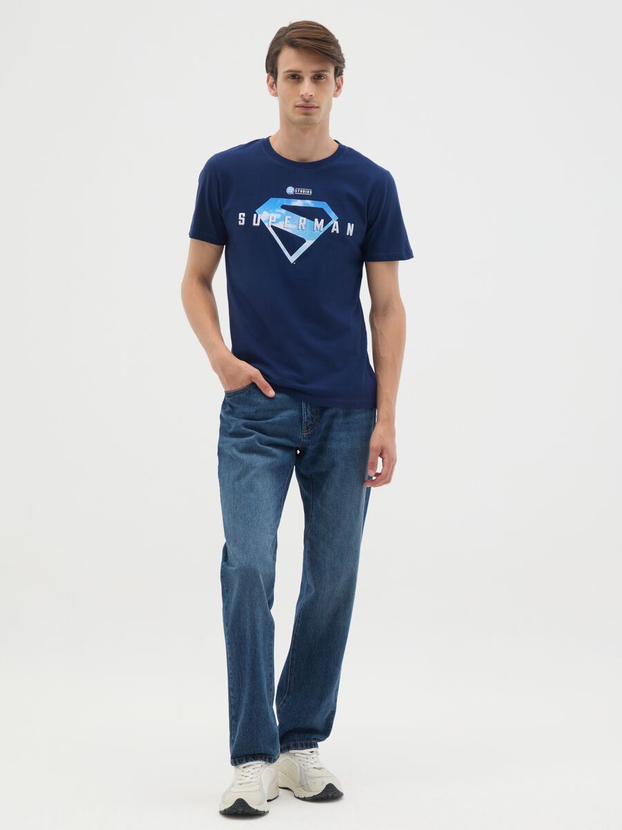 Men's pure cotton blue T-shirt with Superman logo_1