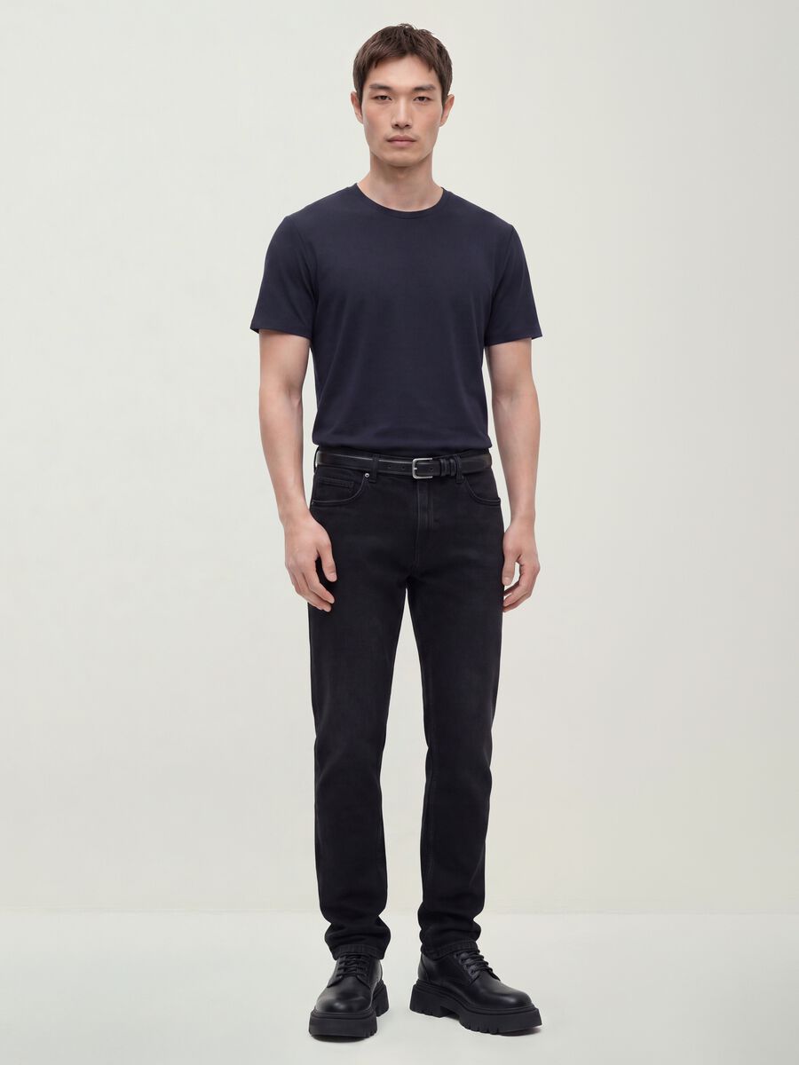 Black denim jeans in cotton-viscose blend, regular fit_0