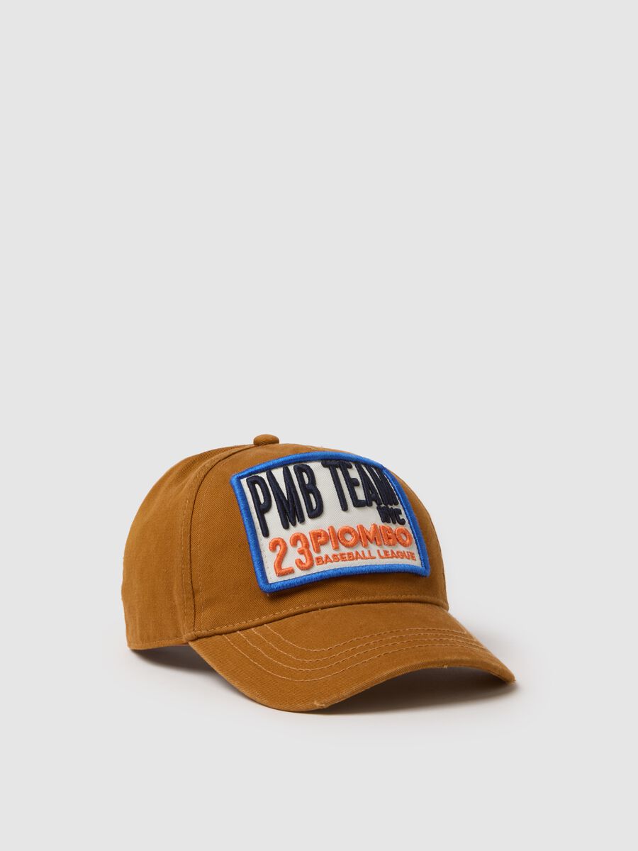 Brown pure cotton children's baseball cap with patch_0