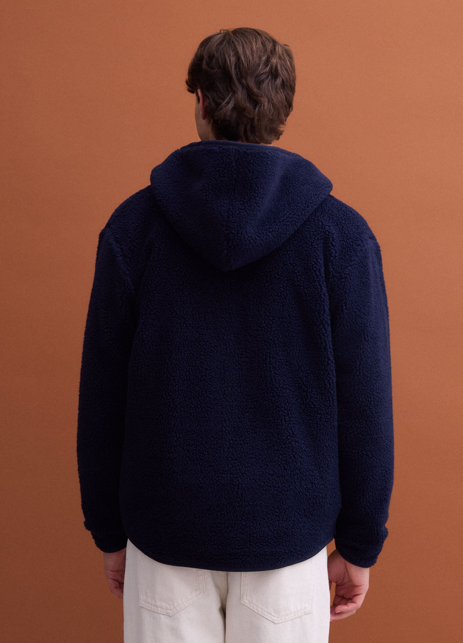 Felpa sherpa blu con cappuccio regular fit