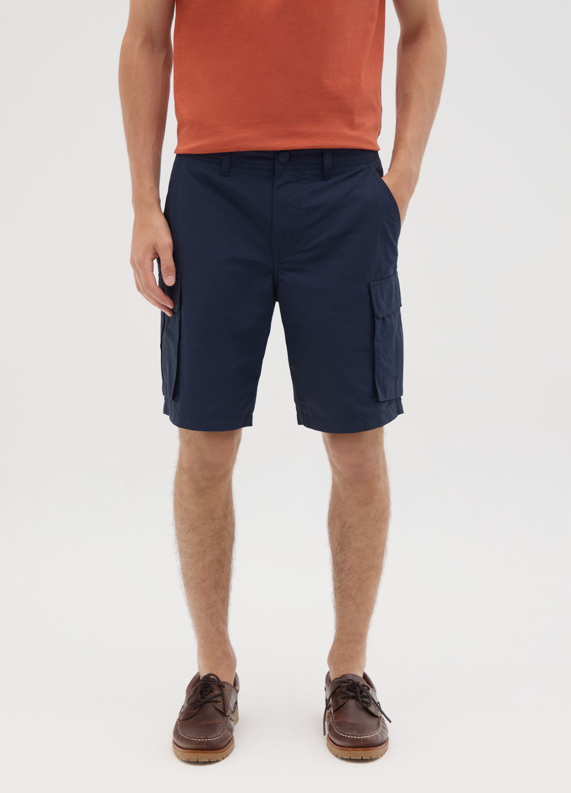Bermuda da uomo in misto cotone blu regular fit