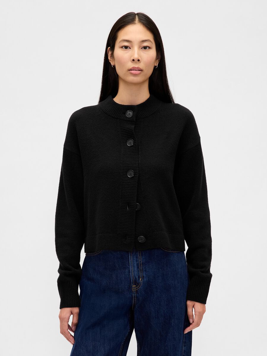 Cardigan nero in misto cotone e acrilico_0