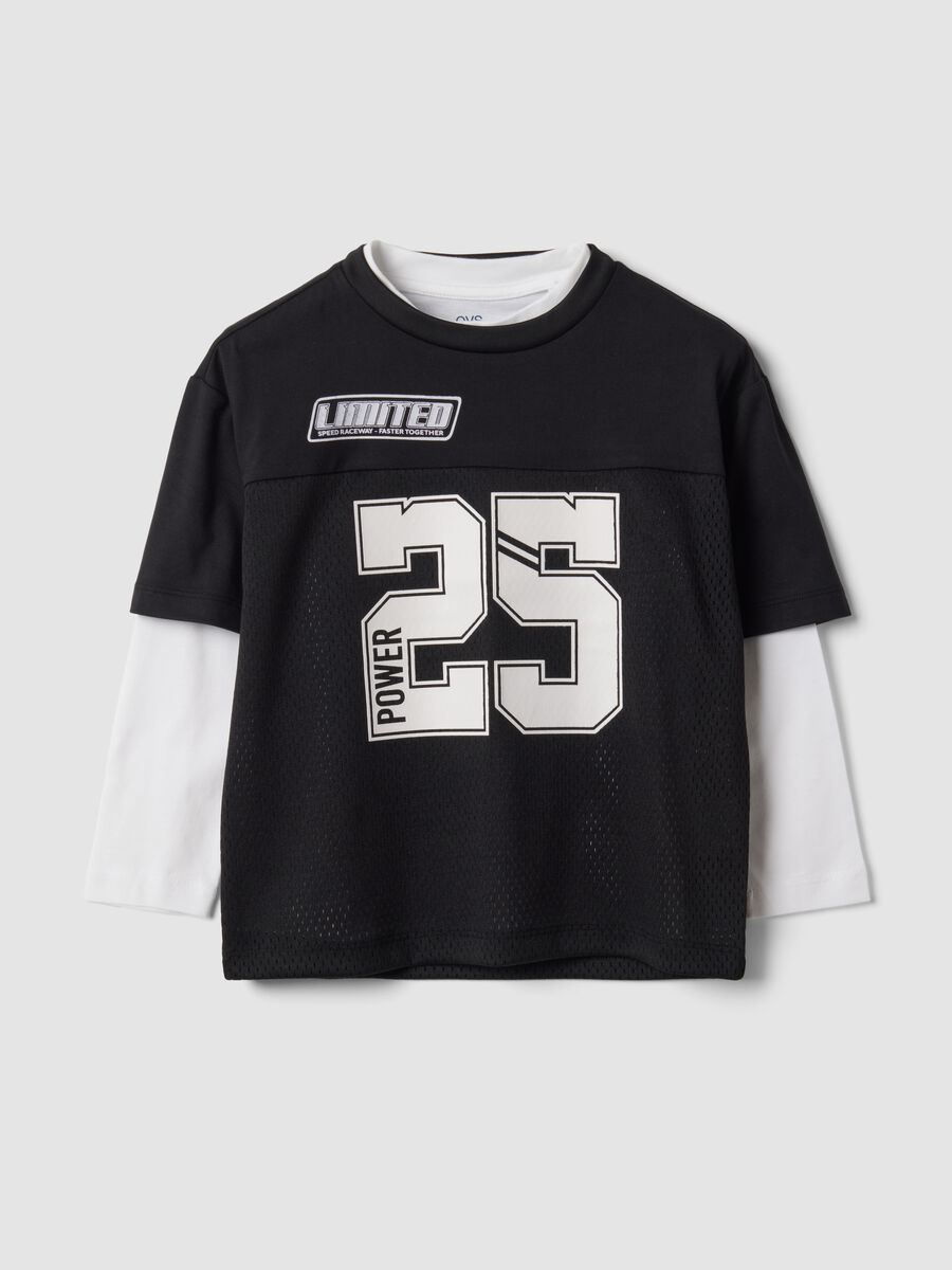 T-shirt nera in puro cotone con girocollo e stampa street relaxed fit_0