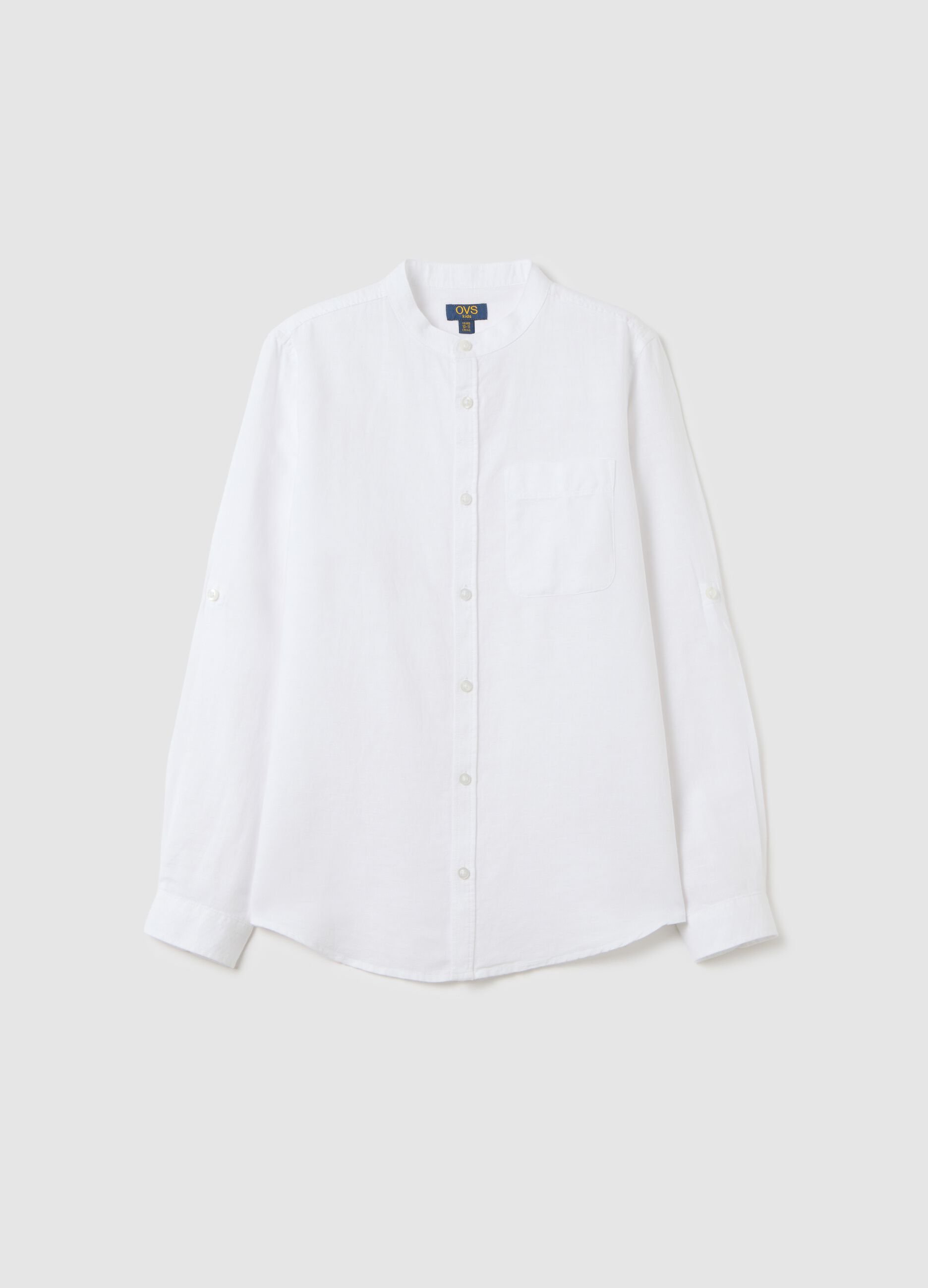 Boy's white linen-cotton blend shirt regular fit with classic collar