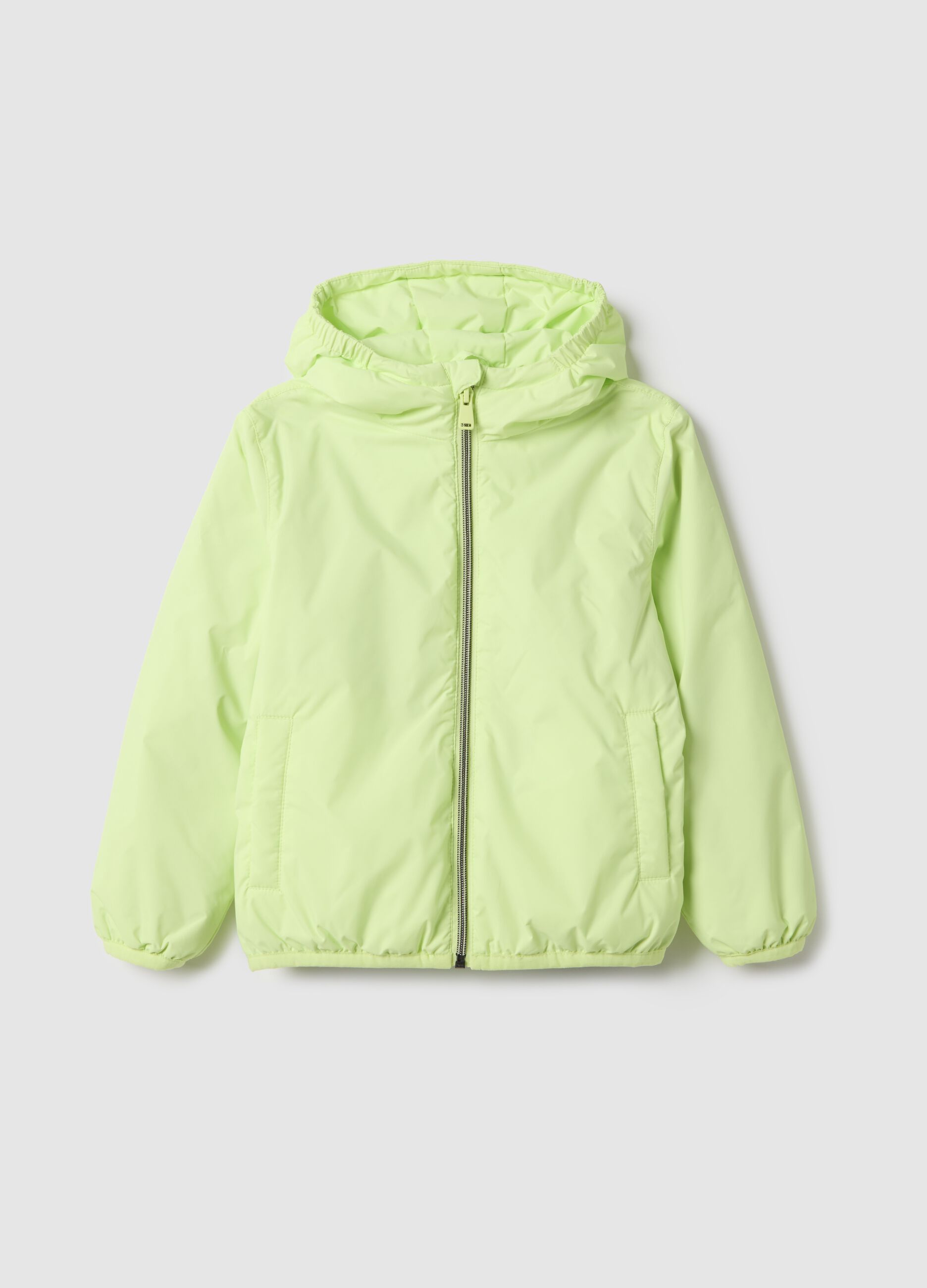 Green fabric regular fit jacket for children with hood