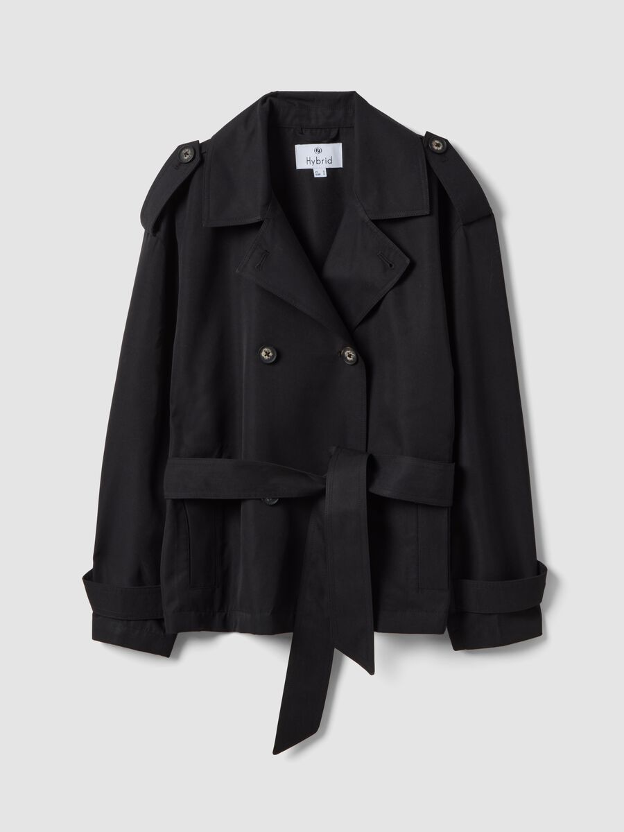 Giacca leggera doppiopetto nera regular fit con cintura_4