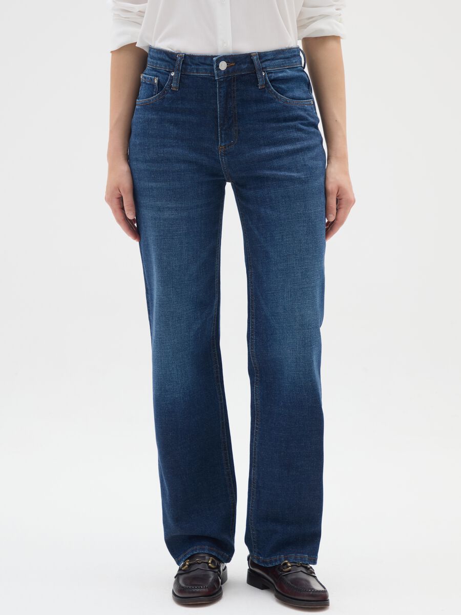 Stretchy Blue Denim Jeans with High Waist_1