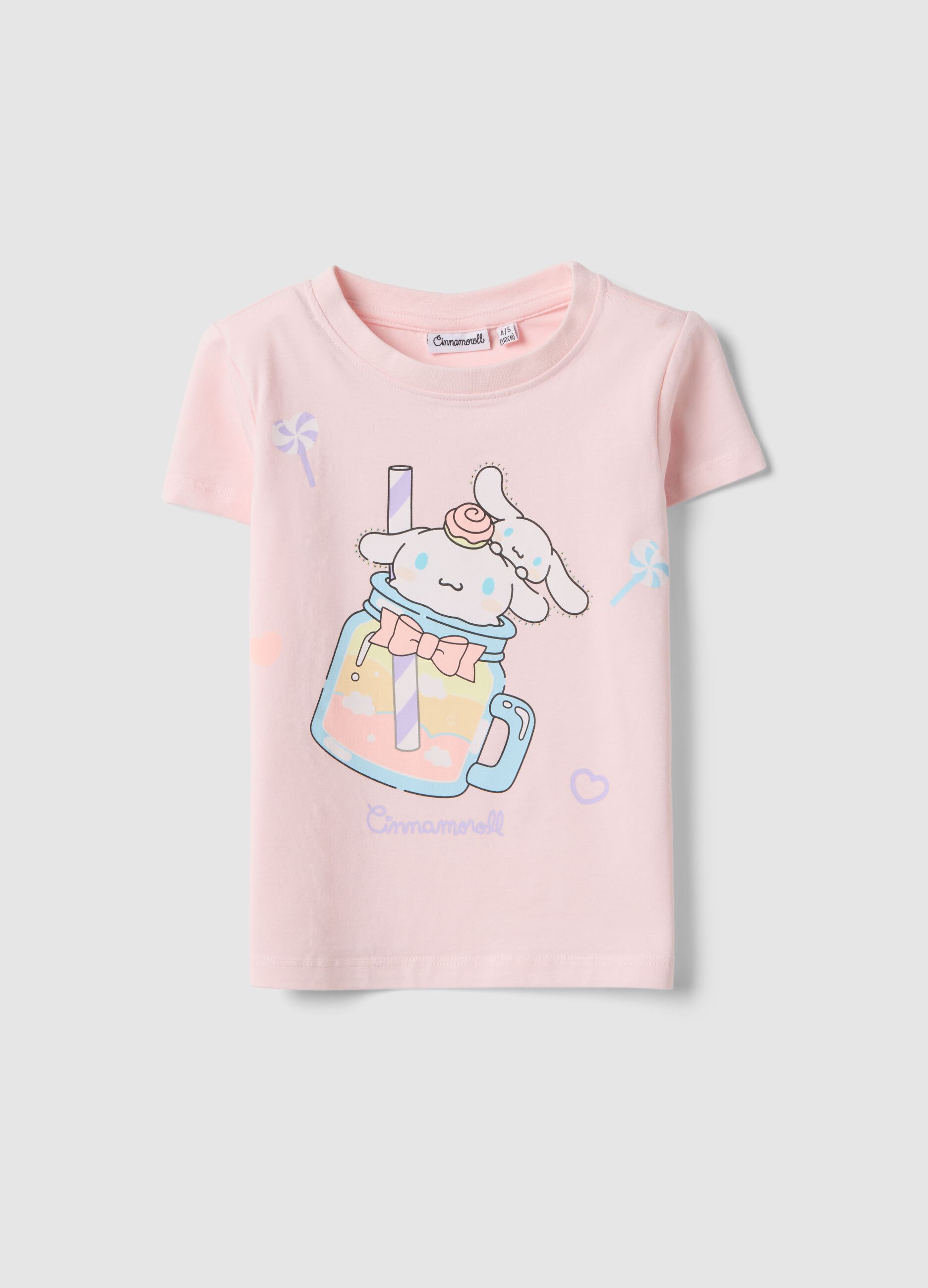 T-shirt in cotone elasticizzato rosa da bambina regular fit con stampa