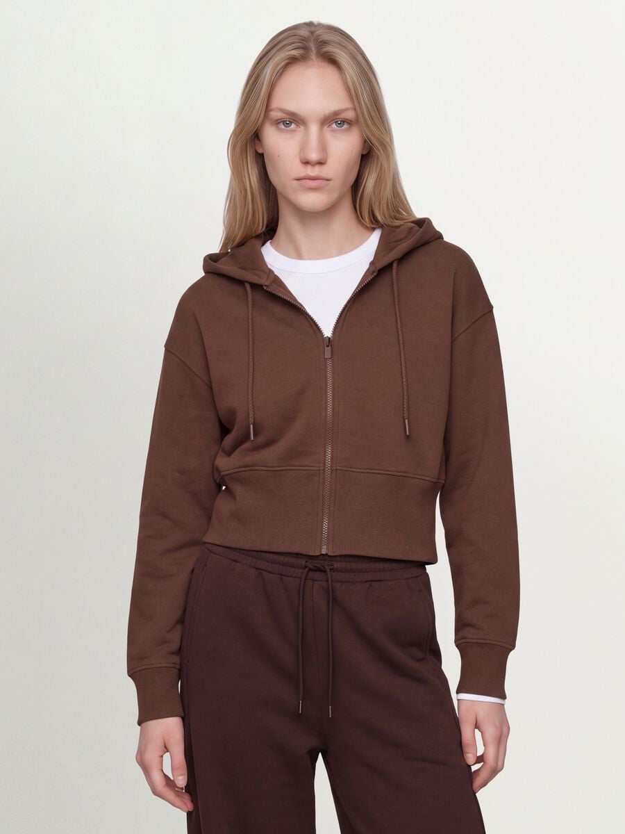 Felpa marrone in misto cotone con cappuccio fitted_1