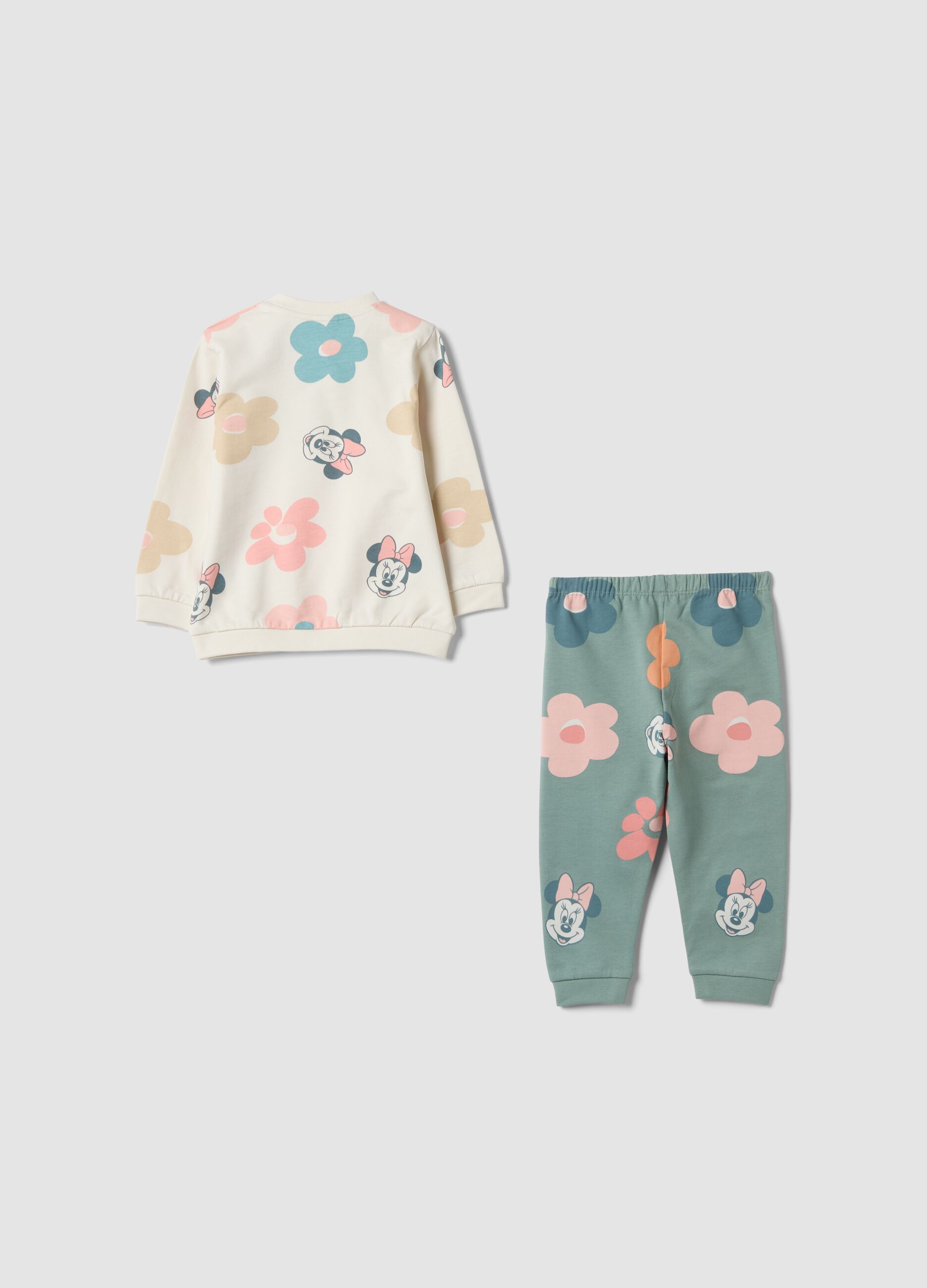 Pigiama verde in puro cotone organico con stampa Minnie
