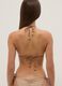 Beige triangle bikini top in stretch fabric with braided tie straps_2