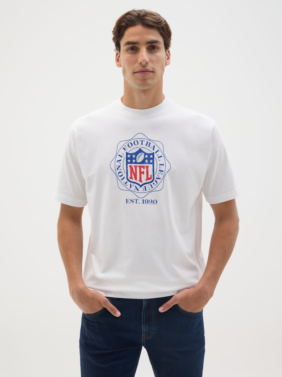 White Pure Cotton T-shirt with NFL logo_0