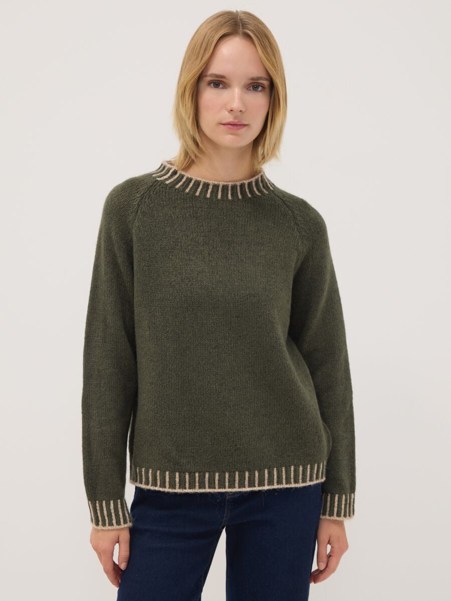 Green wool-blend jumper with contrast trims, regular fit_2