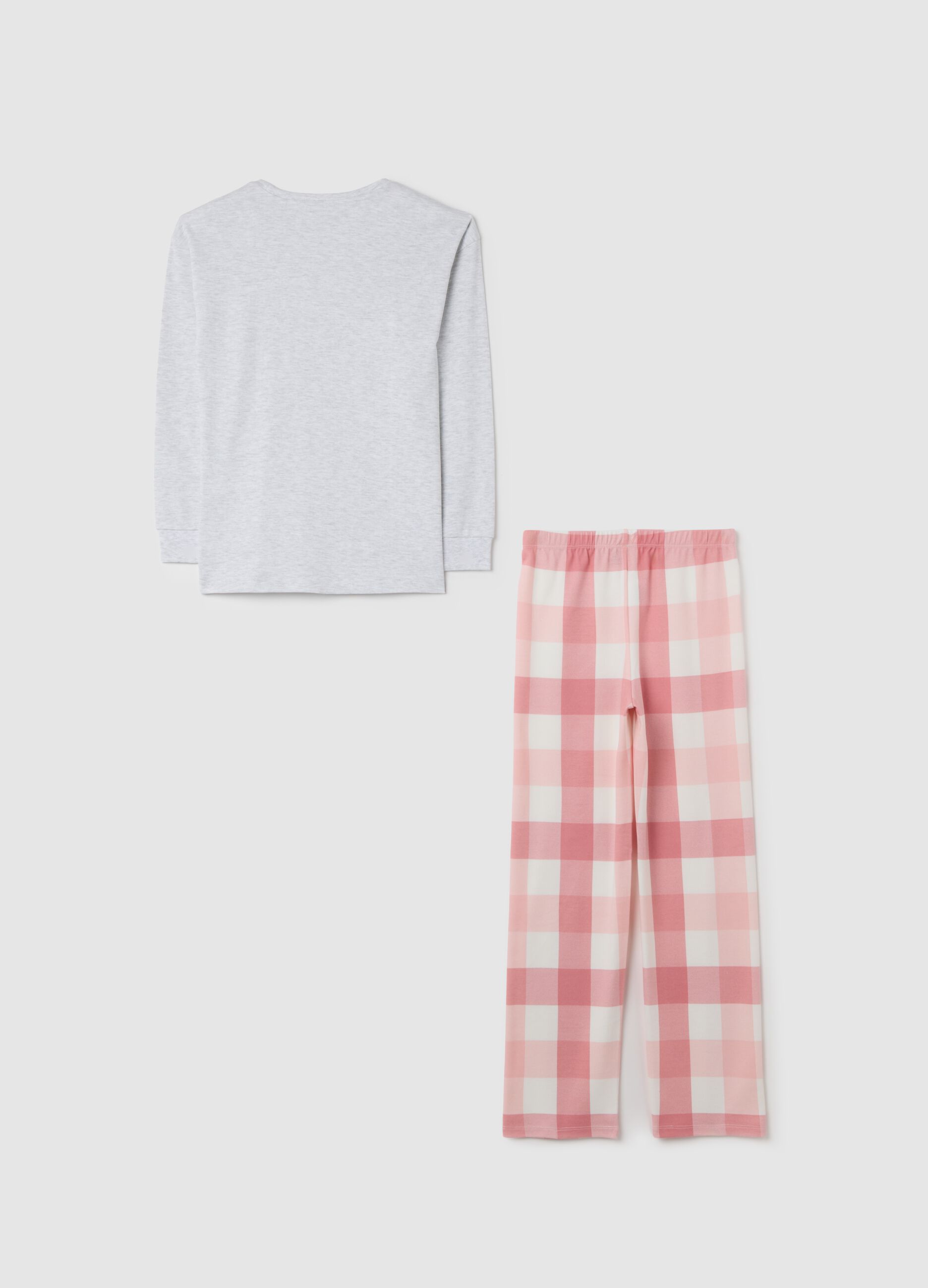 Grey Pyjama with Pink Checkered Trousers