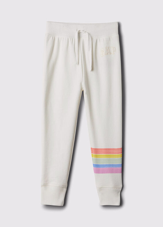 Pantaloni jogger da bambina in cotone bianco con righe