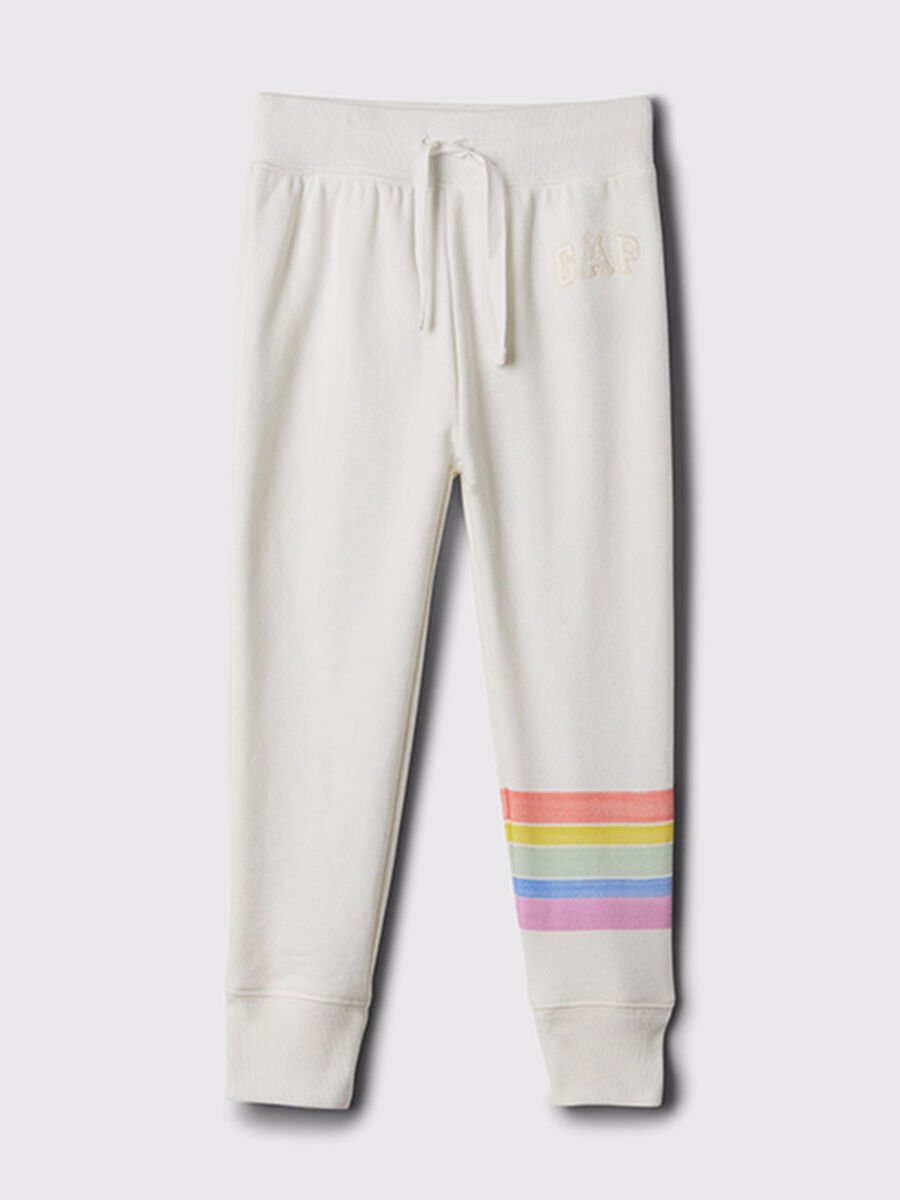 Pantaloni jogger da bambina in cotone bianco con righe_0