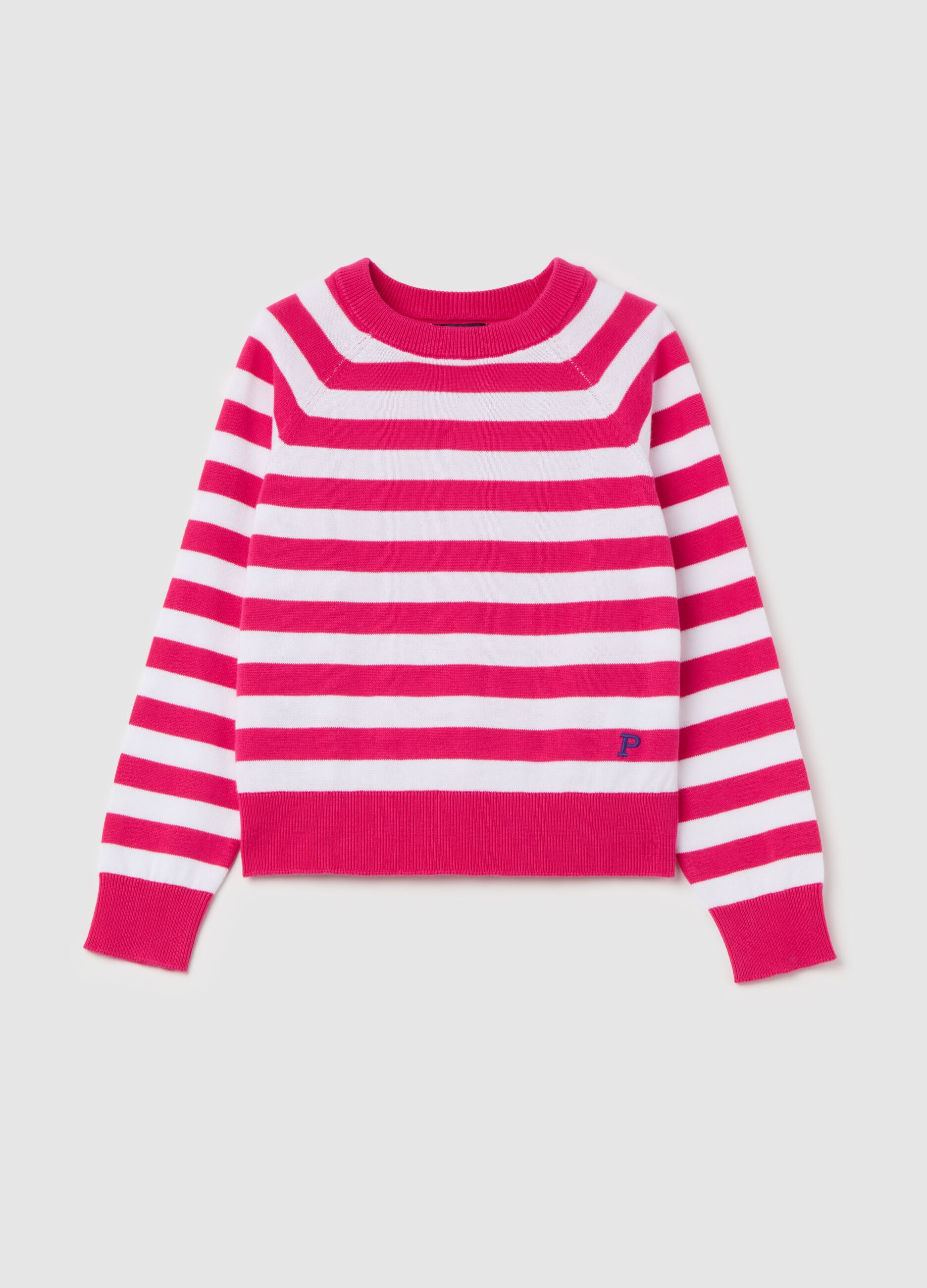 Pullover in cotone a righe con ricamo logo 