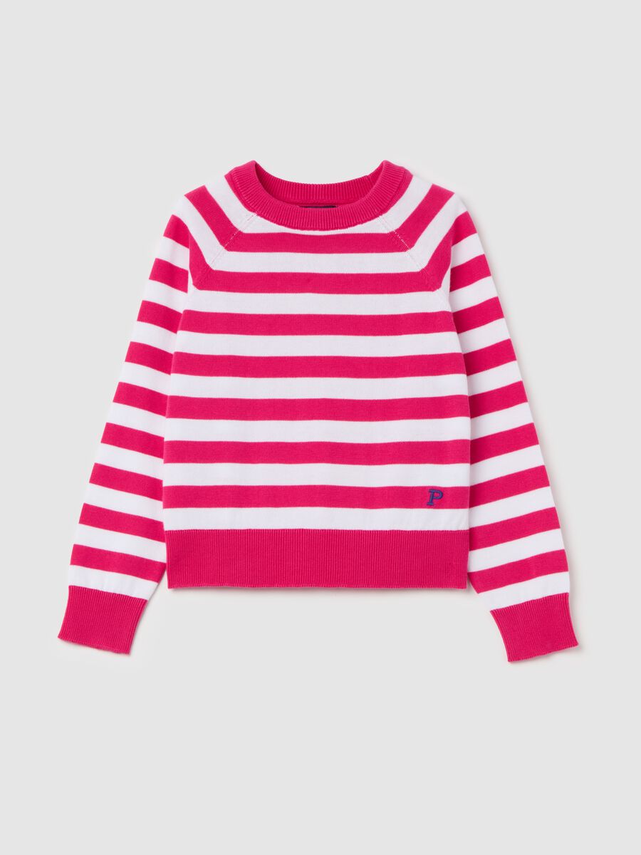 Striped cotton pullover with logo embroidery_3