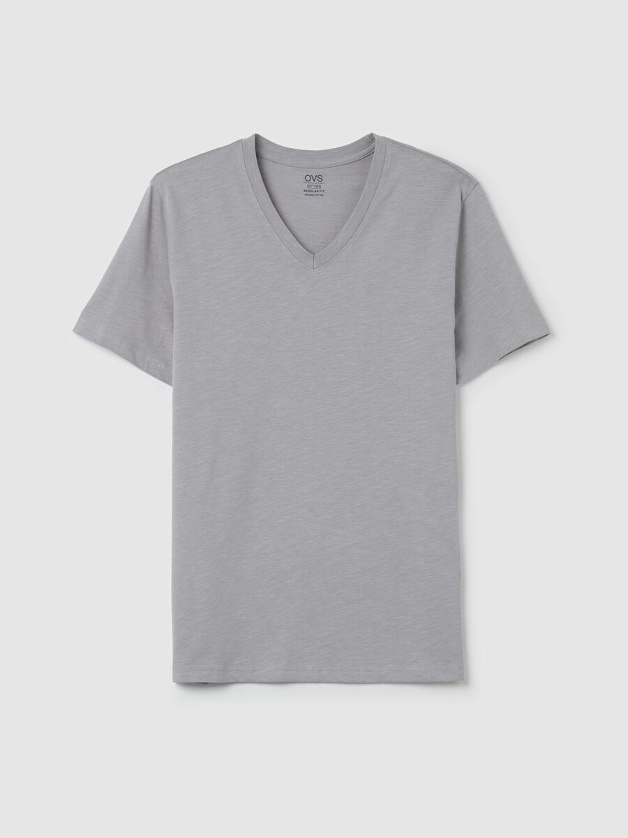 Slub cotton T-shirt with V neck_4