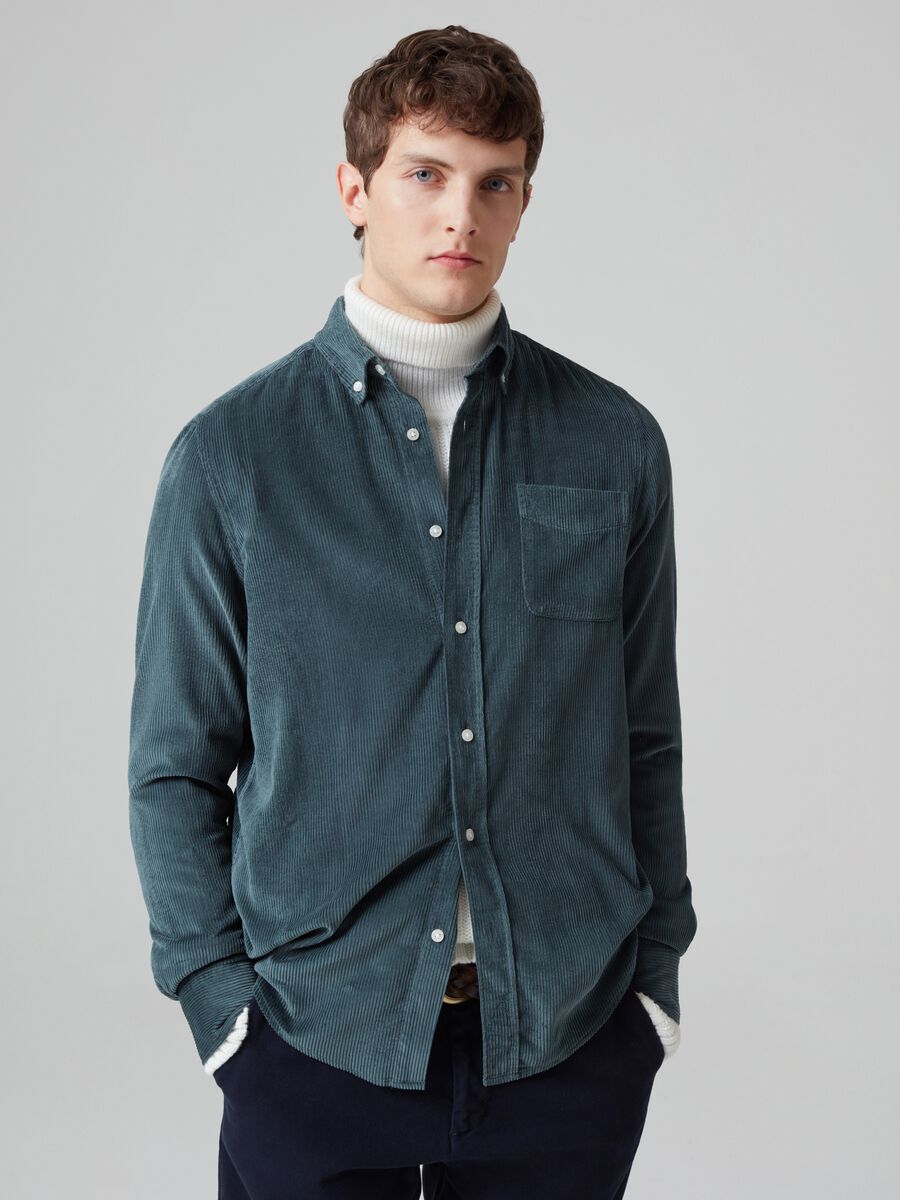 Camicia in corduroy con tasca_0