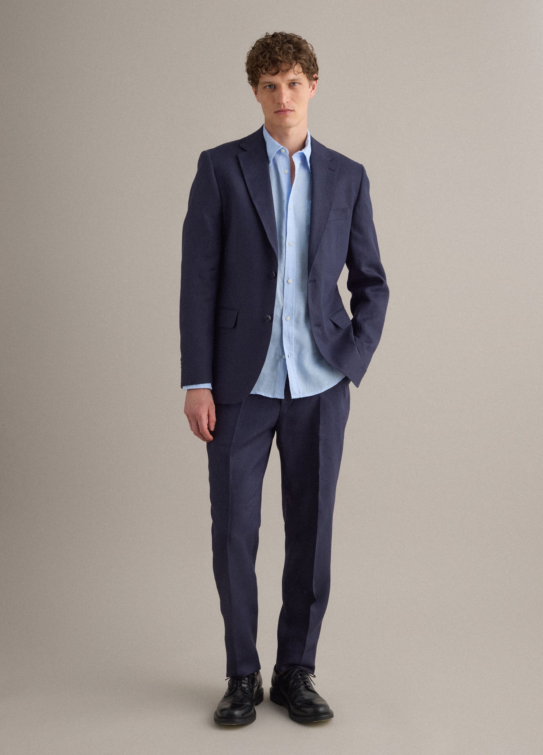 Slim fit pure linen blue blazer