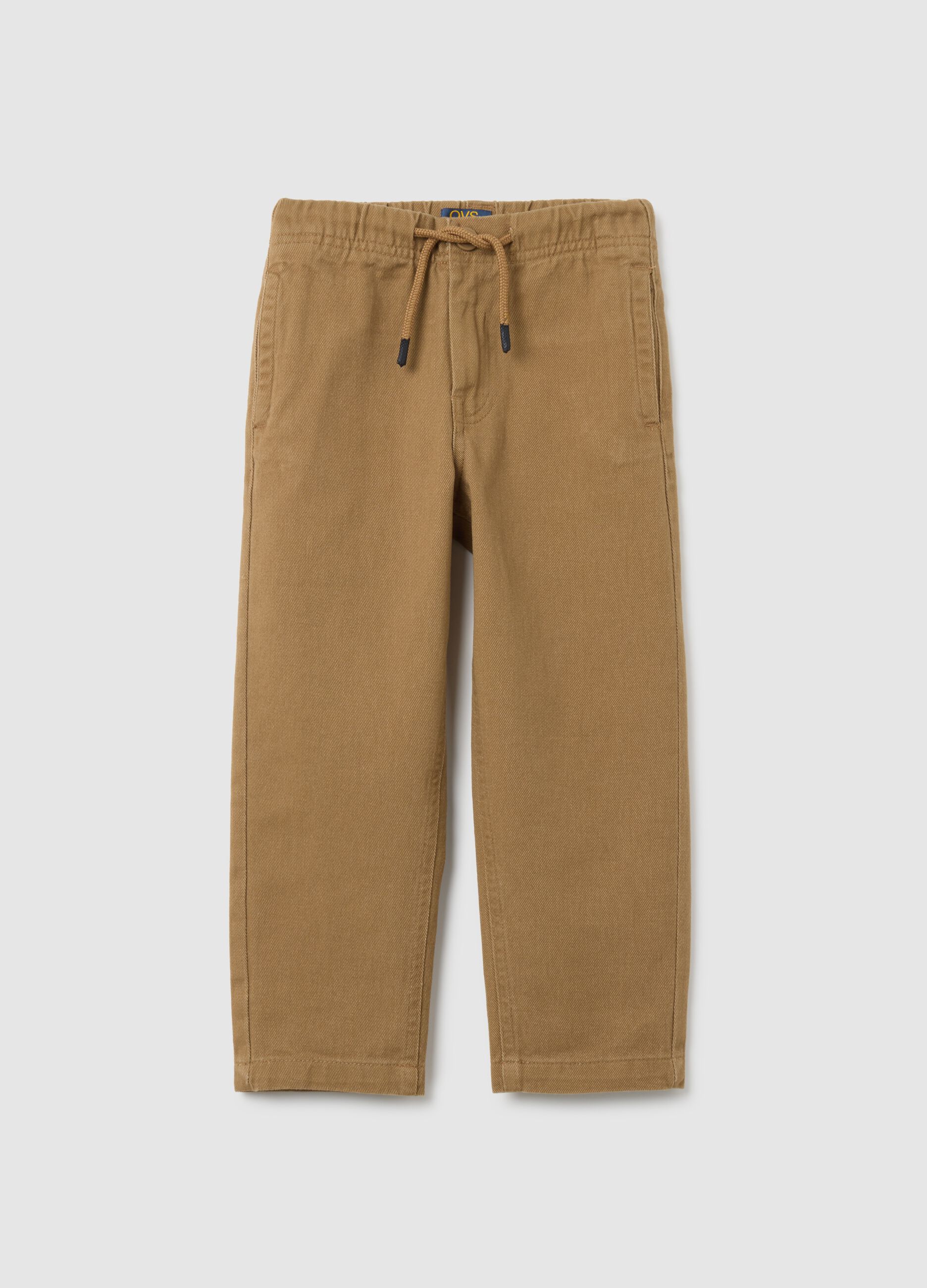 Brown regular fit pure cotton jogger trousers for children