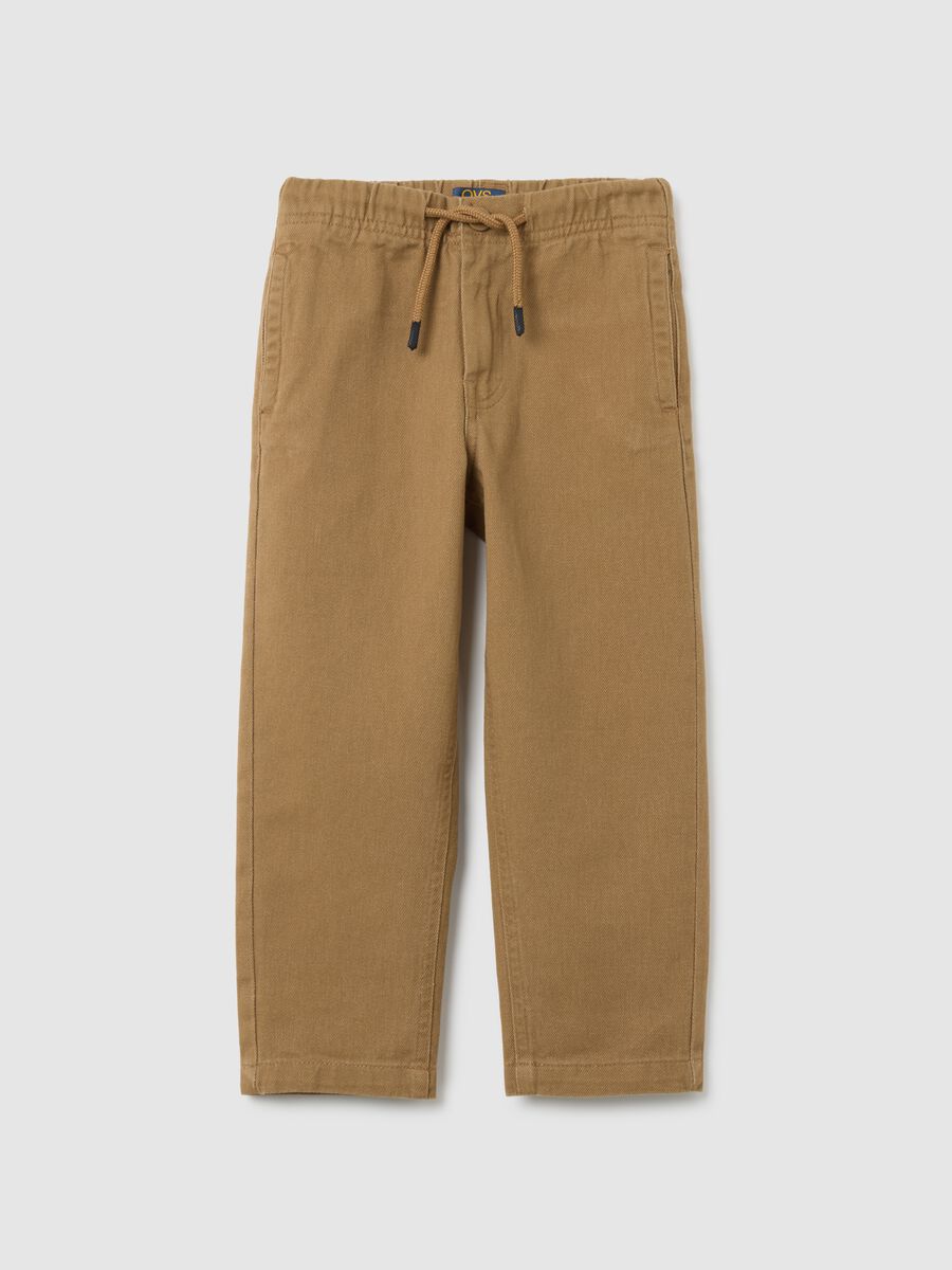 Brown regular fit pure cotton jogger trousers for children_0