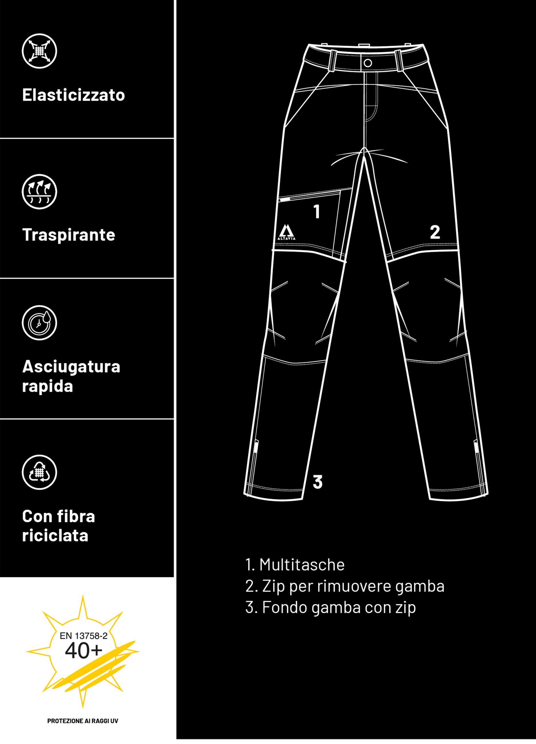 Pantaloni da trekking convertibili con zip Altavia