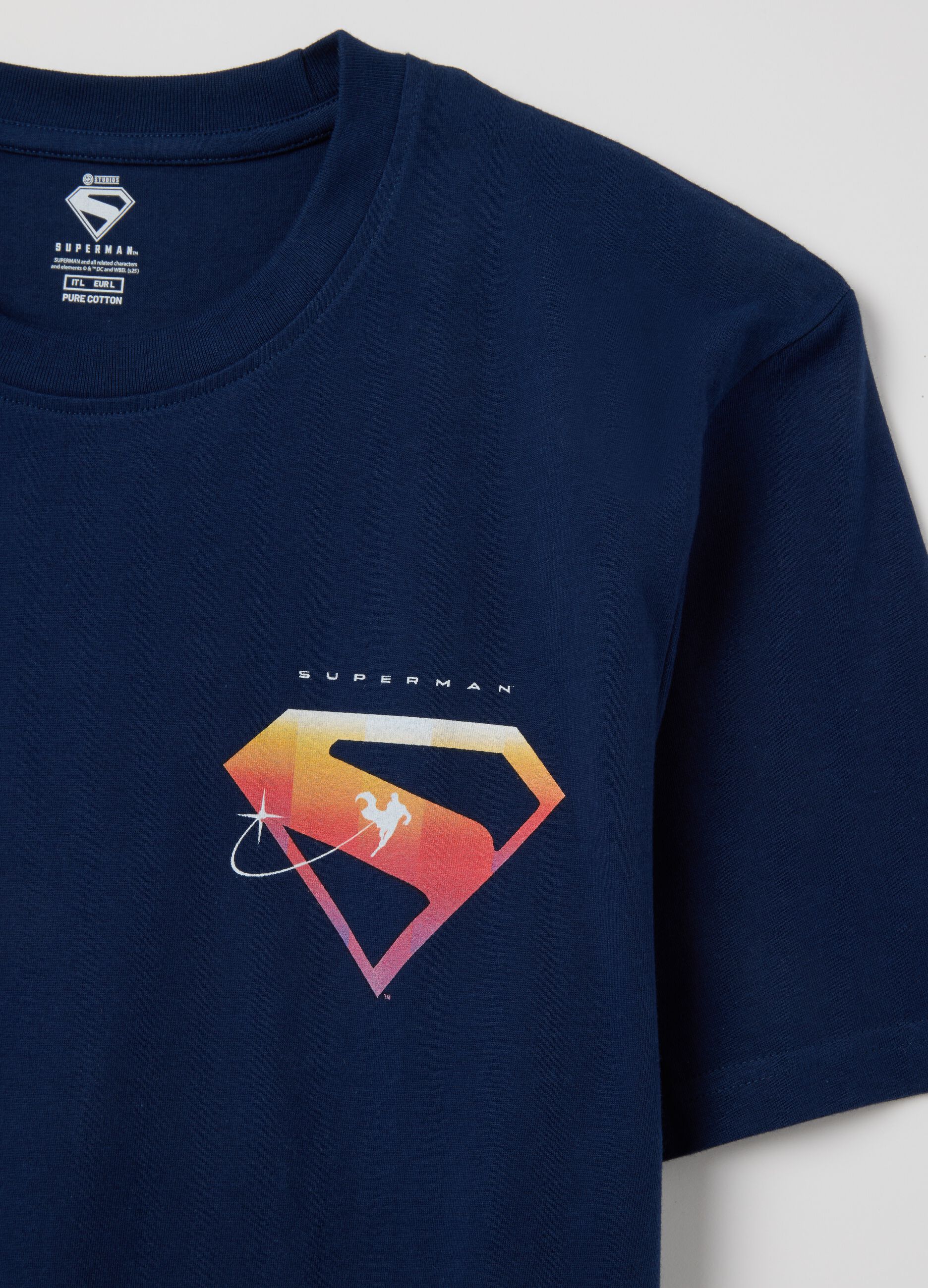 Men's Blue Pure Cotton T-shirt with Superman Print