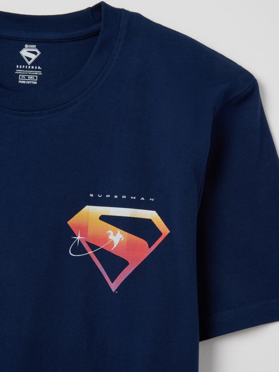 Men's Blue Pure Cotton T-shirt with Superman Print_1