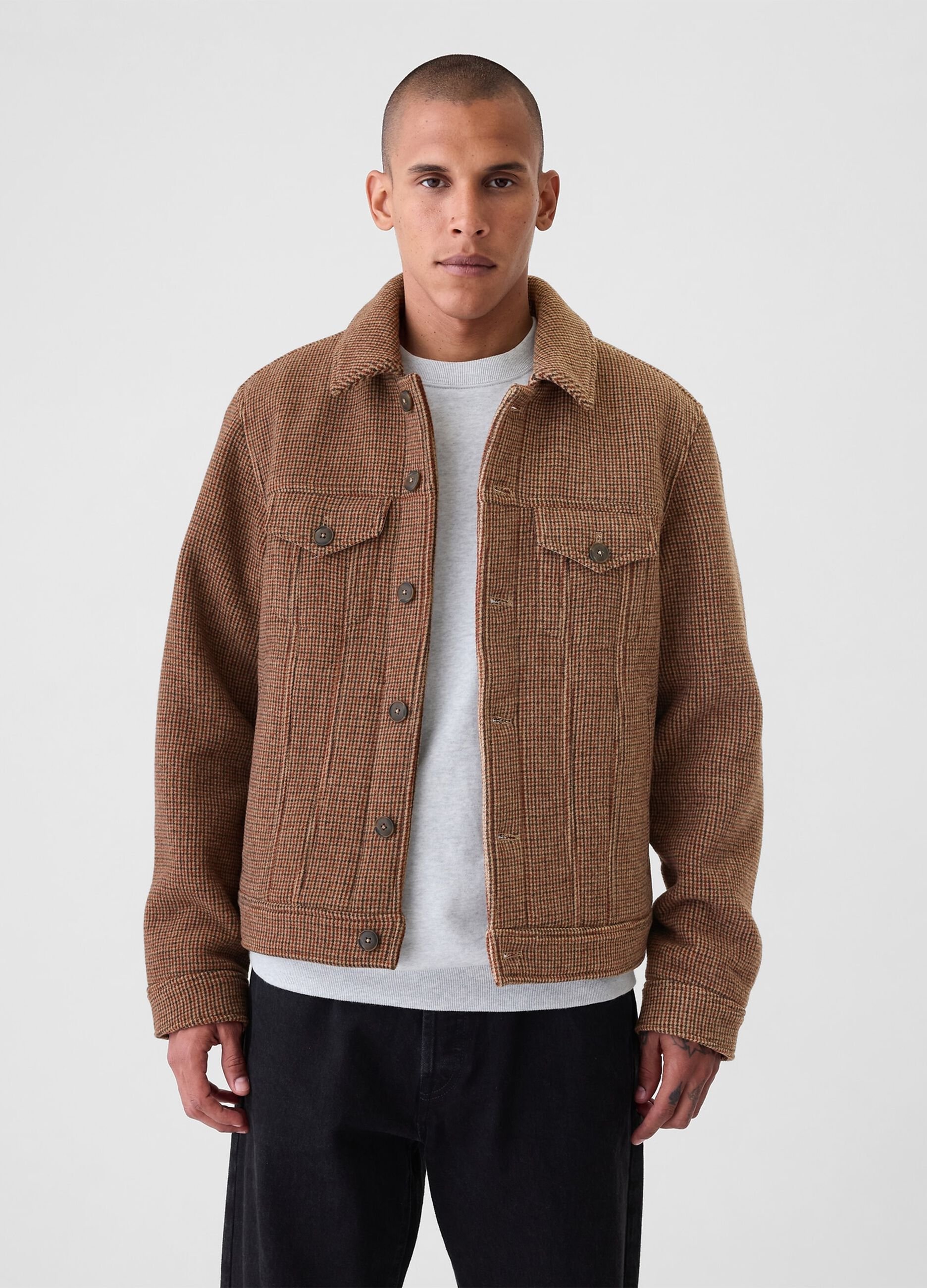 Short jacket with micro check pattern