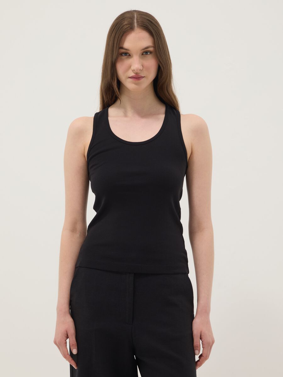 Black pure cotton tank top_1