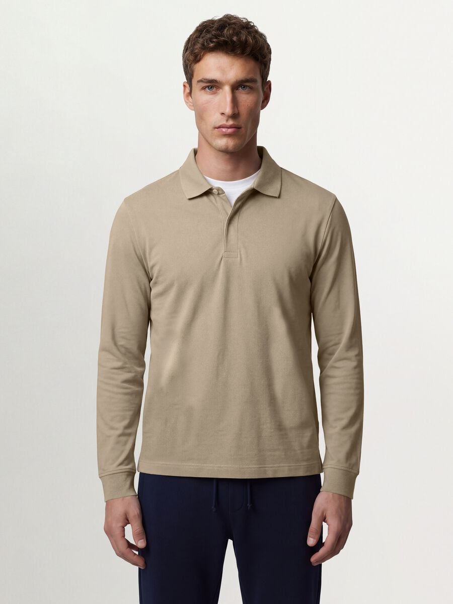 Grey long-sleeve stretch-cotton polo shirt, regular fit_0