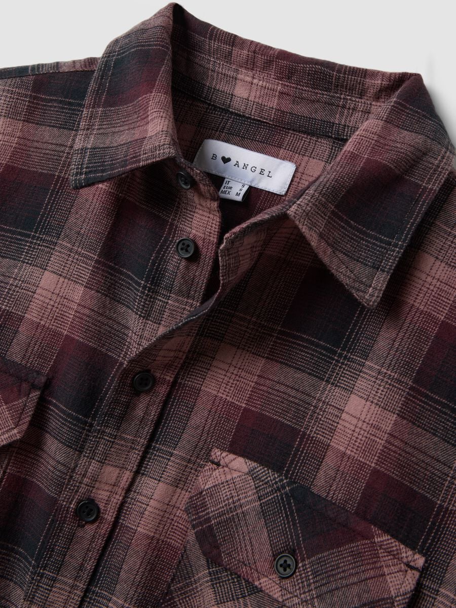 Camicia rosa a quadri in flanella di puro cotone regular fit_1
