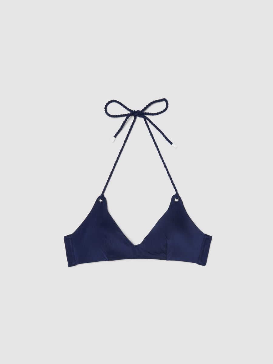 Top bikini triangolo blu in tessuto elasticizzato_4