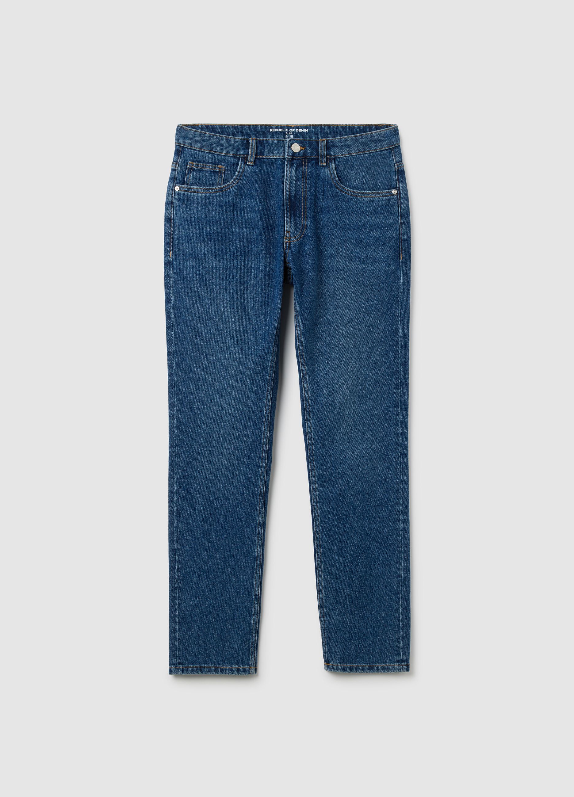 Blue denim jeans in cotton blend slim fit