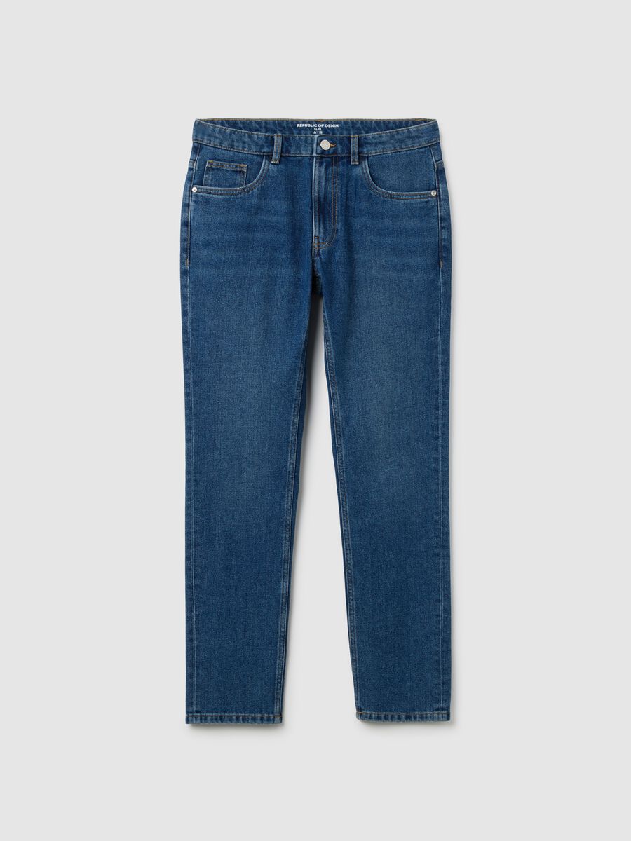 Blue denim jeans in cotton blend slim fit_4