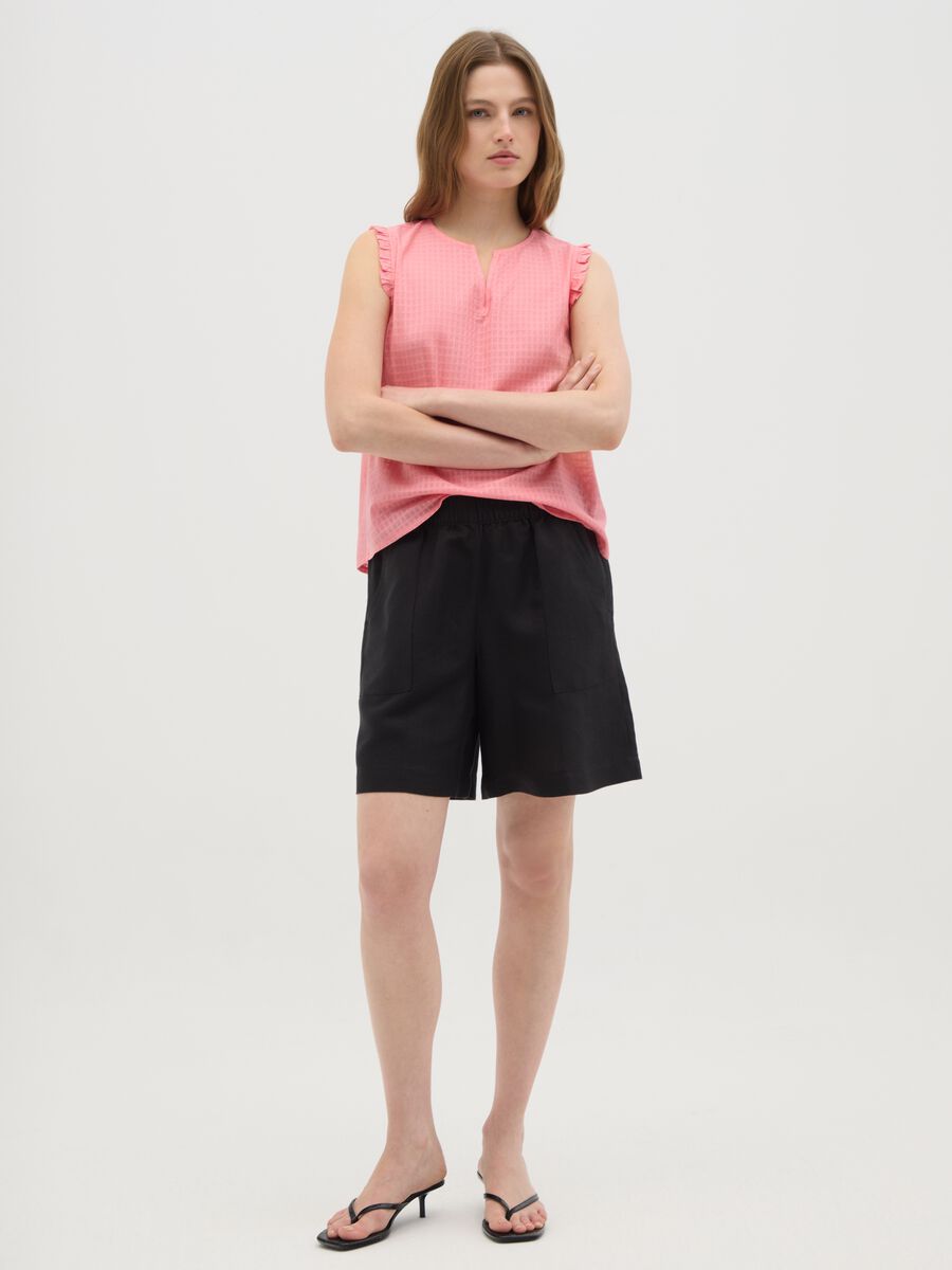 Women's black linen blend regular fit shorts_0