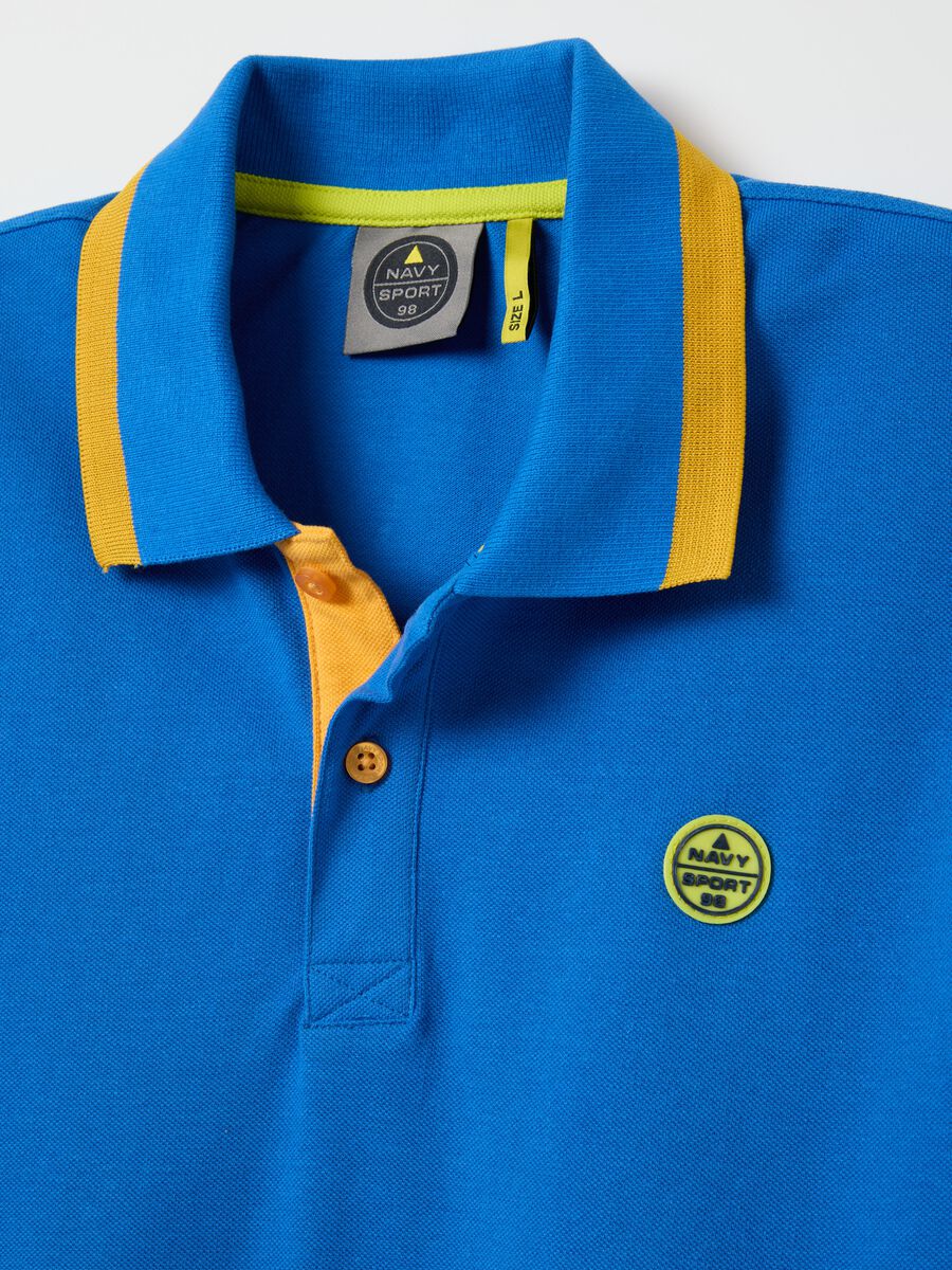 Light blue polo shirt in cotton with Navy Sport patch_5