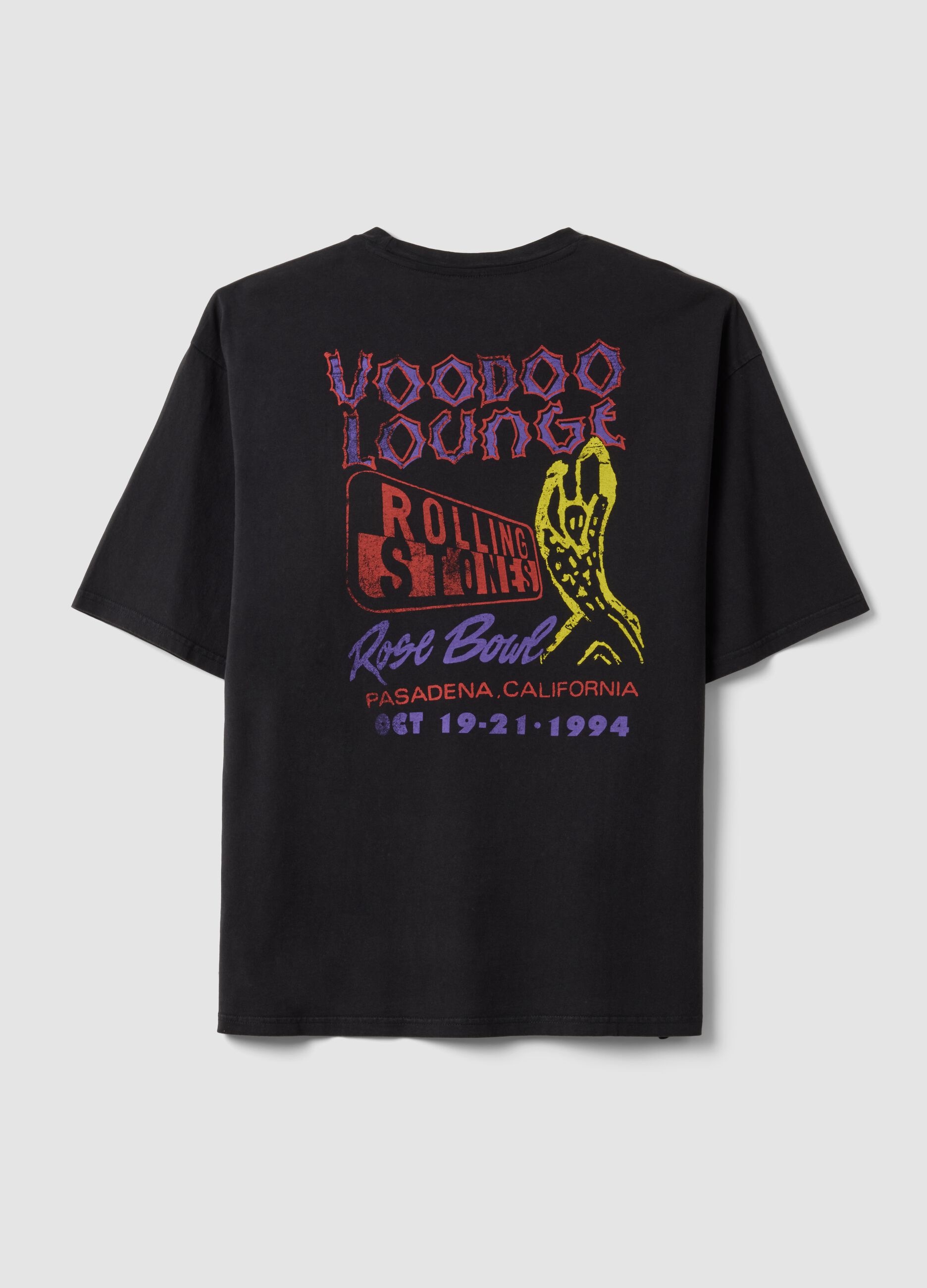 Black pure cotton T-shirt with Rolling Stones print