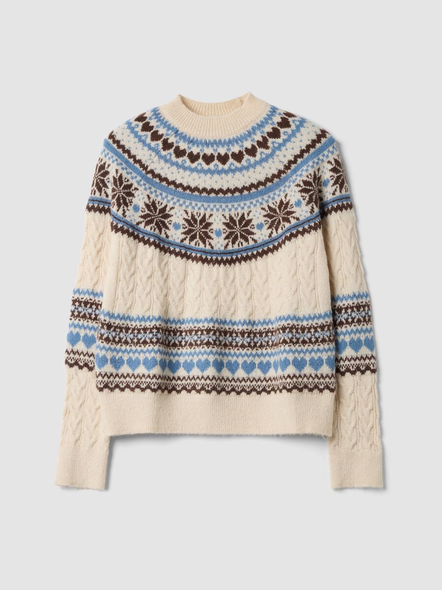 Beige jacquard crew-neck oversized jumper_0
