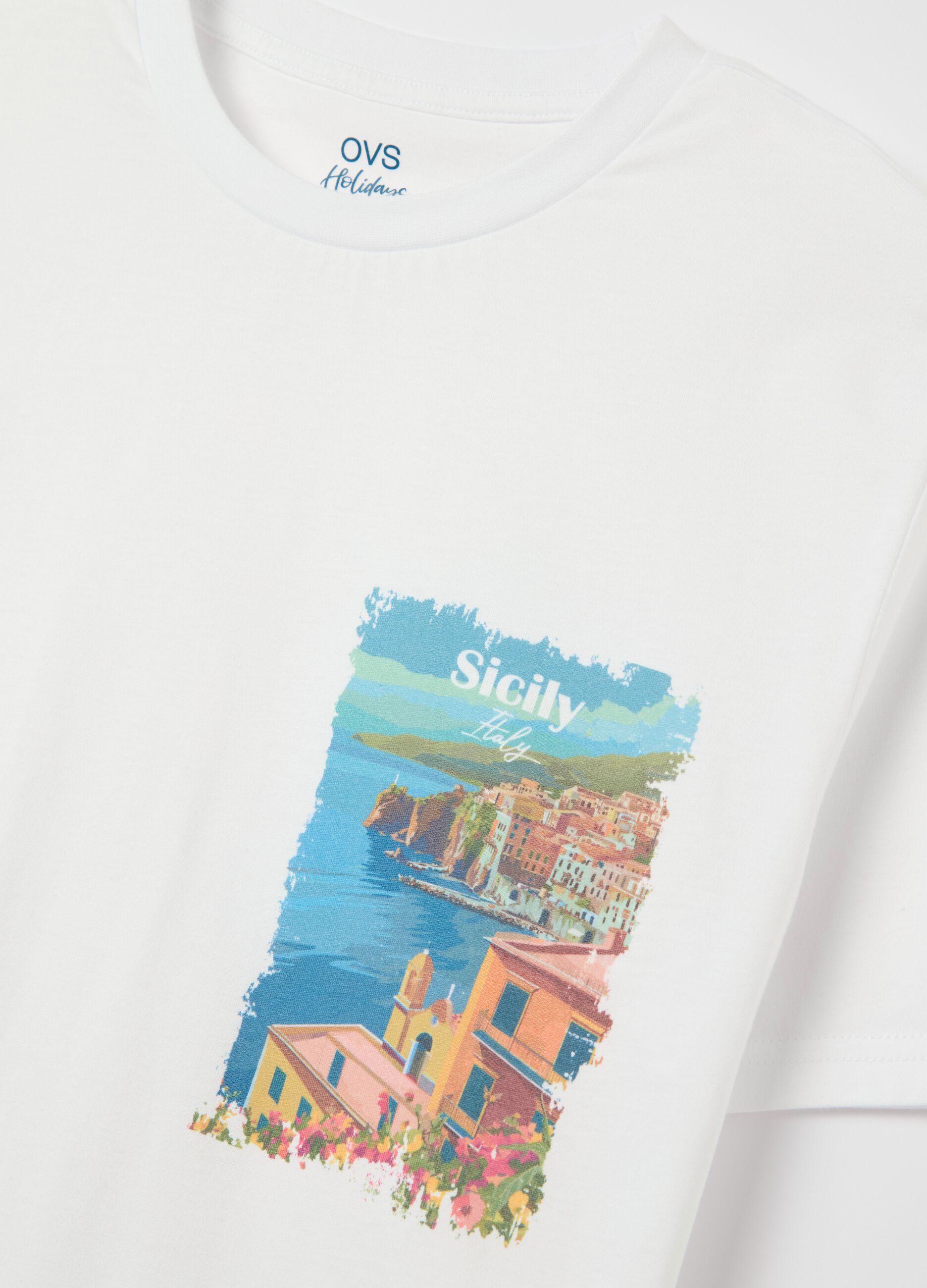 Cotton T-shirt with "Sicily Italy" print