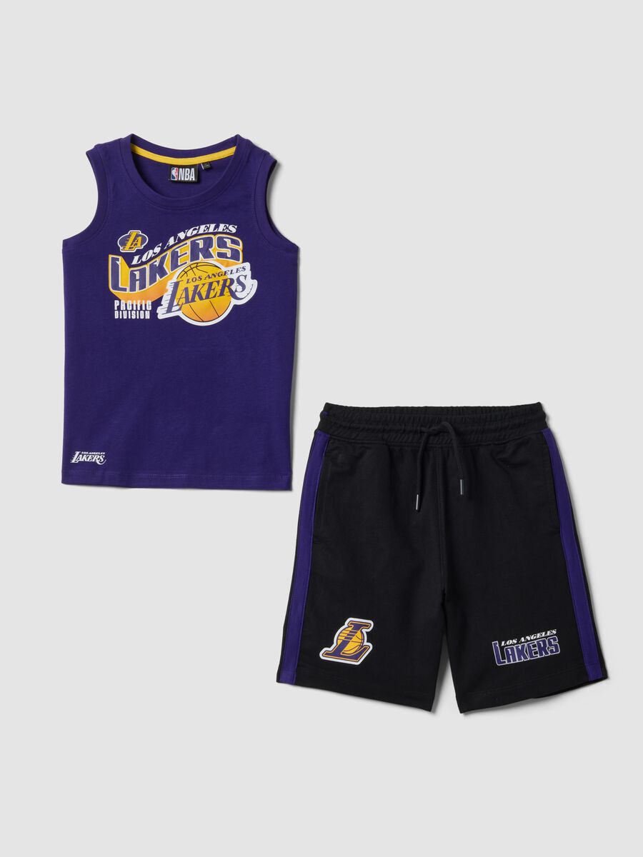 Completo viola in puro cotone con top e shorts_0